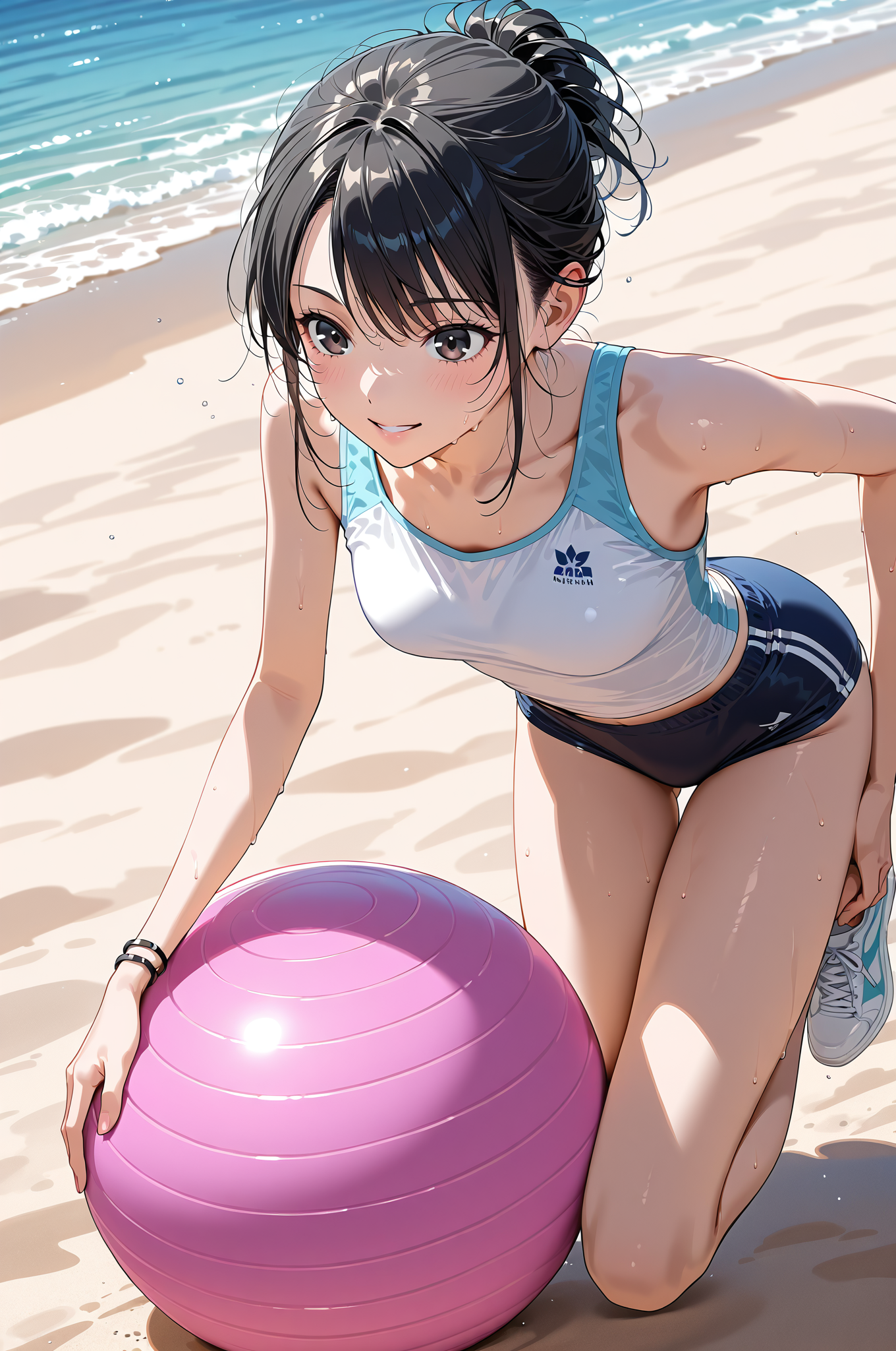 ビーチで笑顔のアニメ調美少女 #水着 #美少女 #夏