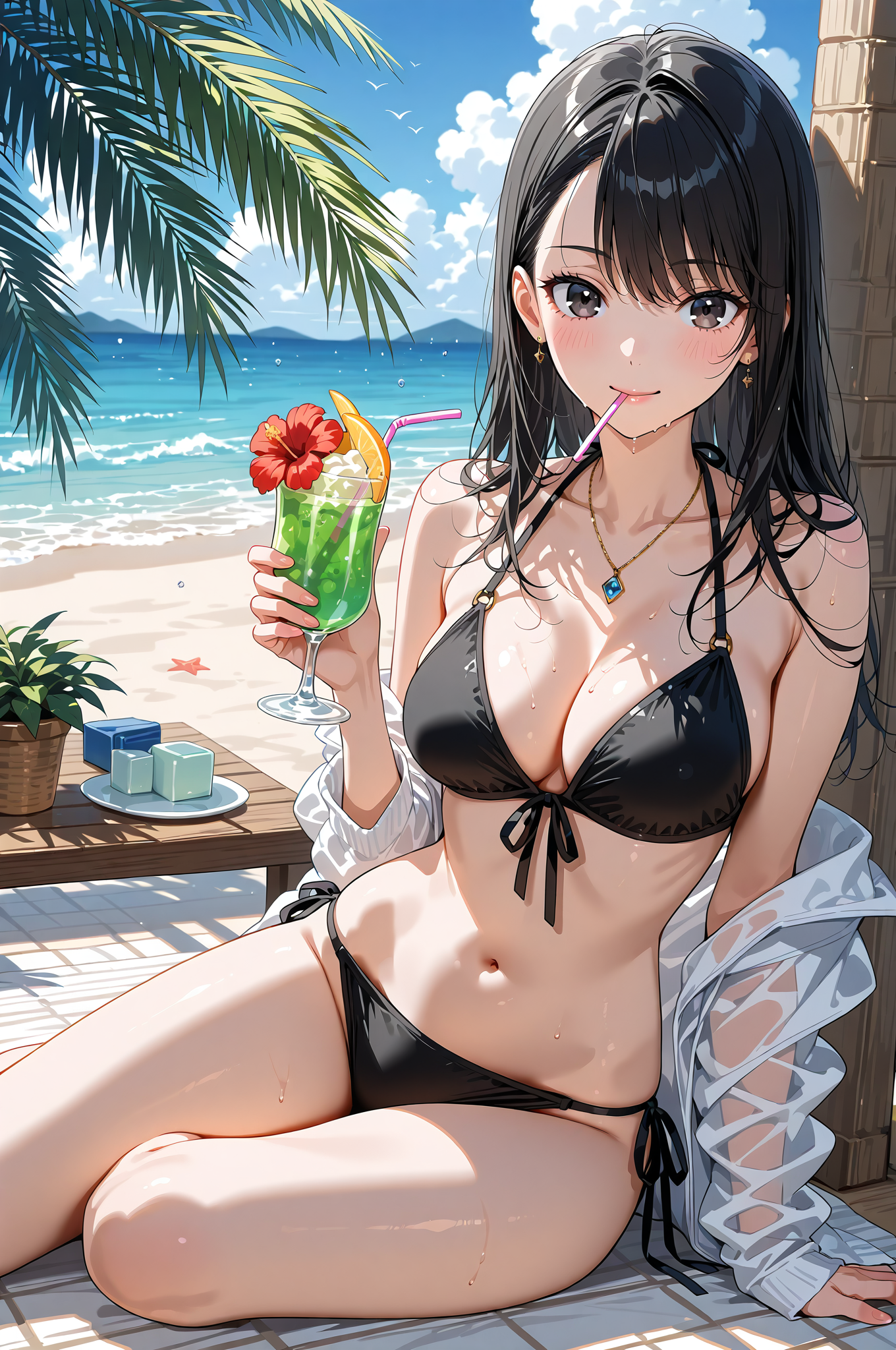 トロピカルビーチの優雅なポートレート #水着 #ビキニ #屋外