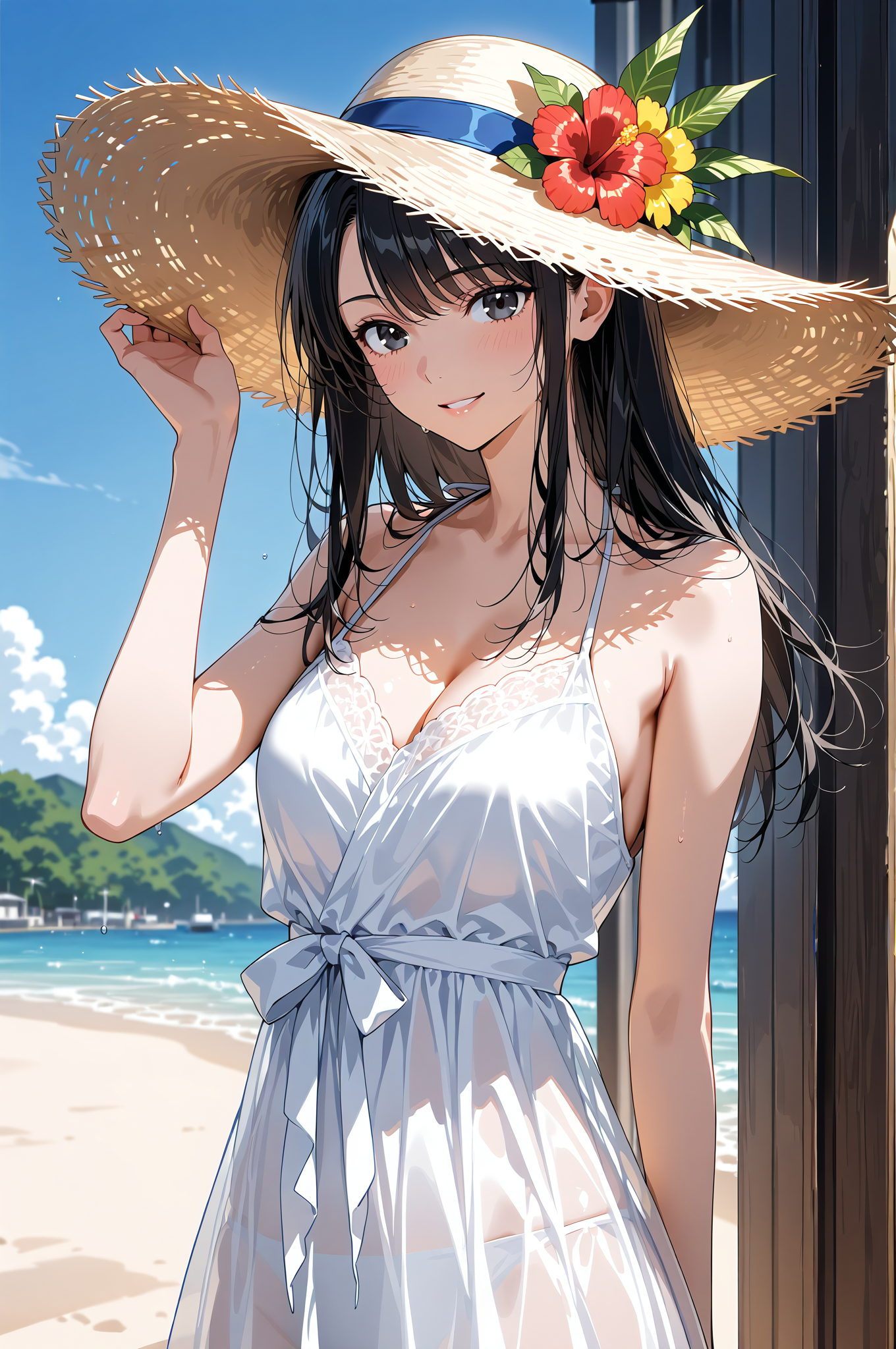 麦わら帽子と白いワンピース、夏の海辺ポートレート #美少女 #ファッション #麦わら帽子