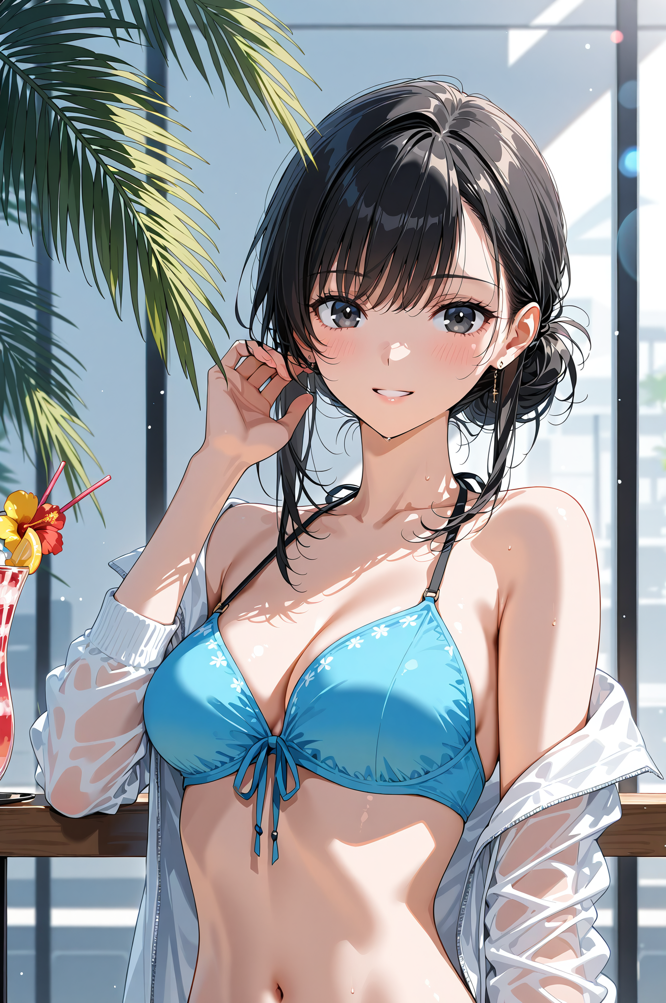 青いビキニの美少女、爽やかな笑顔のポートレート #美少女 #アニメ調 #かわいい