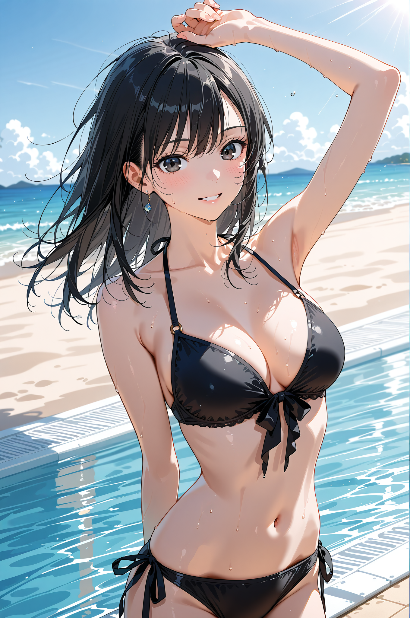 黒ビキニの美少女、海辺のポートレート #美少女 #水着 #屋外