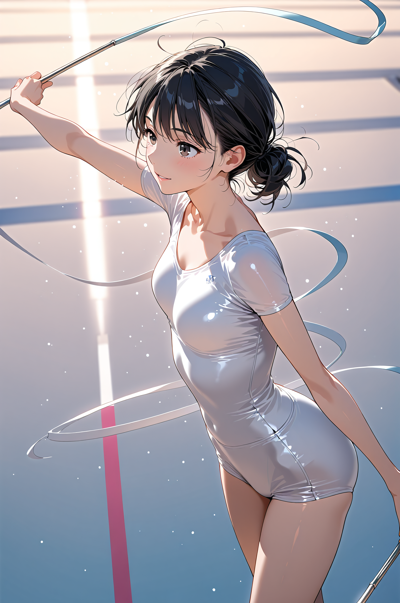 白いスポーツウェアで笑顔のポートレート #美少女 #アニメ調 #かわいい