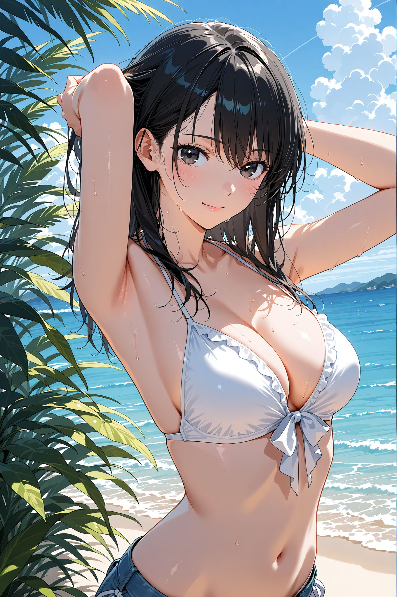 青空と海辺の黒髪美少女ポートレート #美少女 #アニメ #屋外