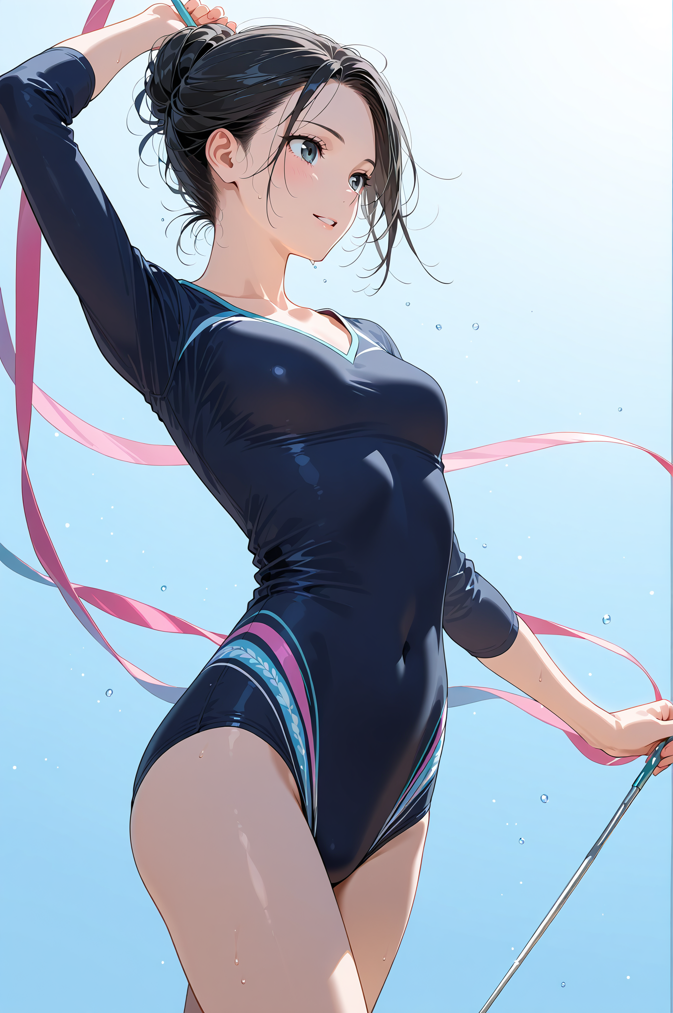 青空の下でリボンと笑顔のアニメ調ポートレート #美少女 #青空 #屋外