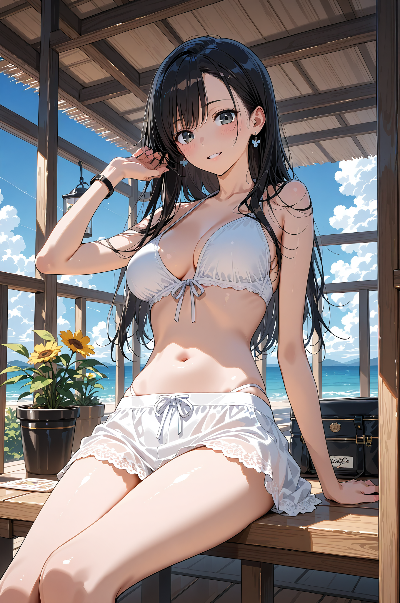 海辺のテラスでリラックス。黒髪美少女のポートレート #美少女 #ポートレート #笑顔