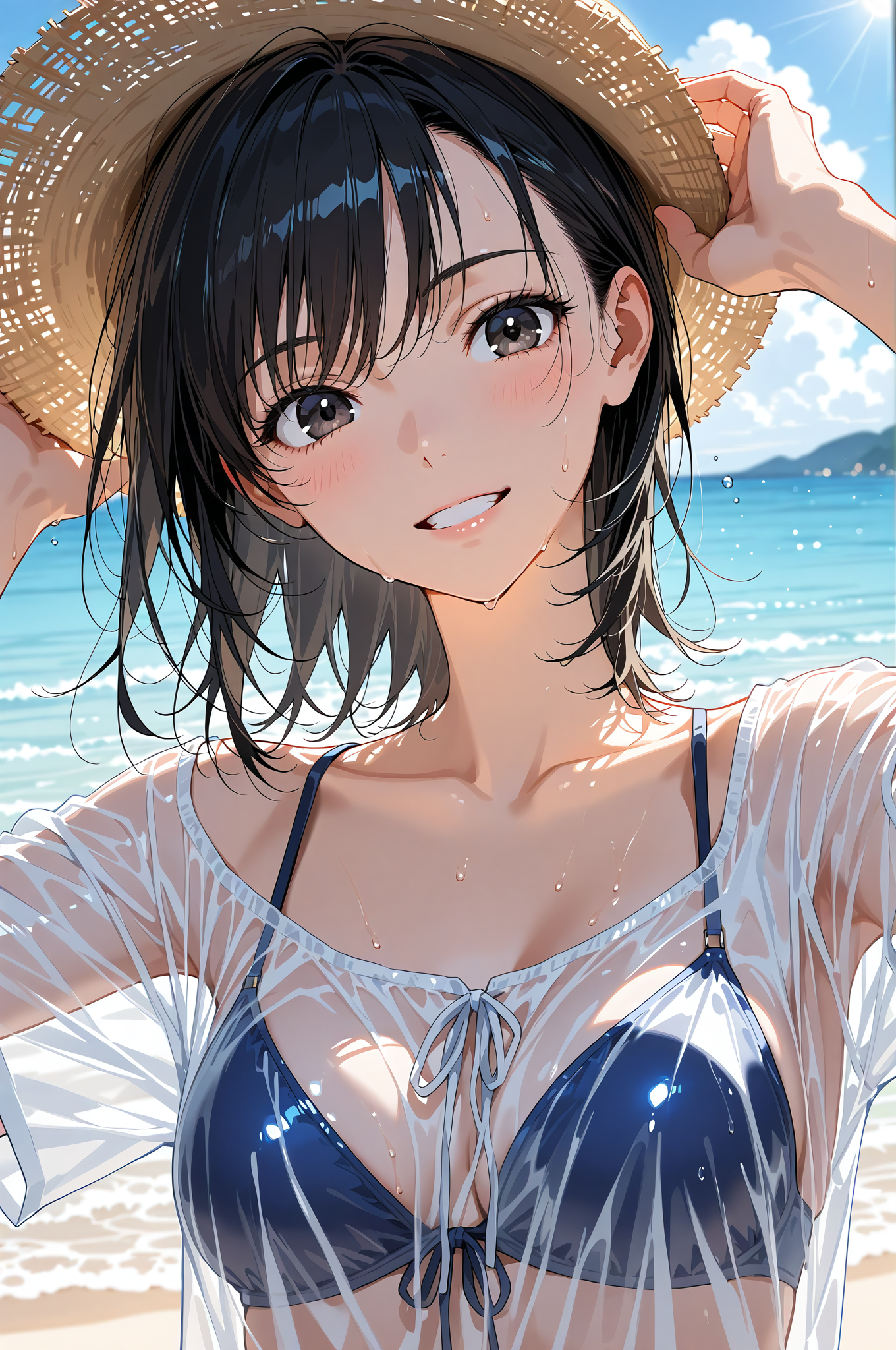 麦わら帽子と海辺のポートレート #アニメ #美少女 #帽子