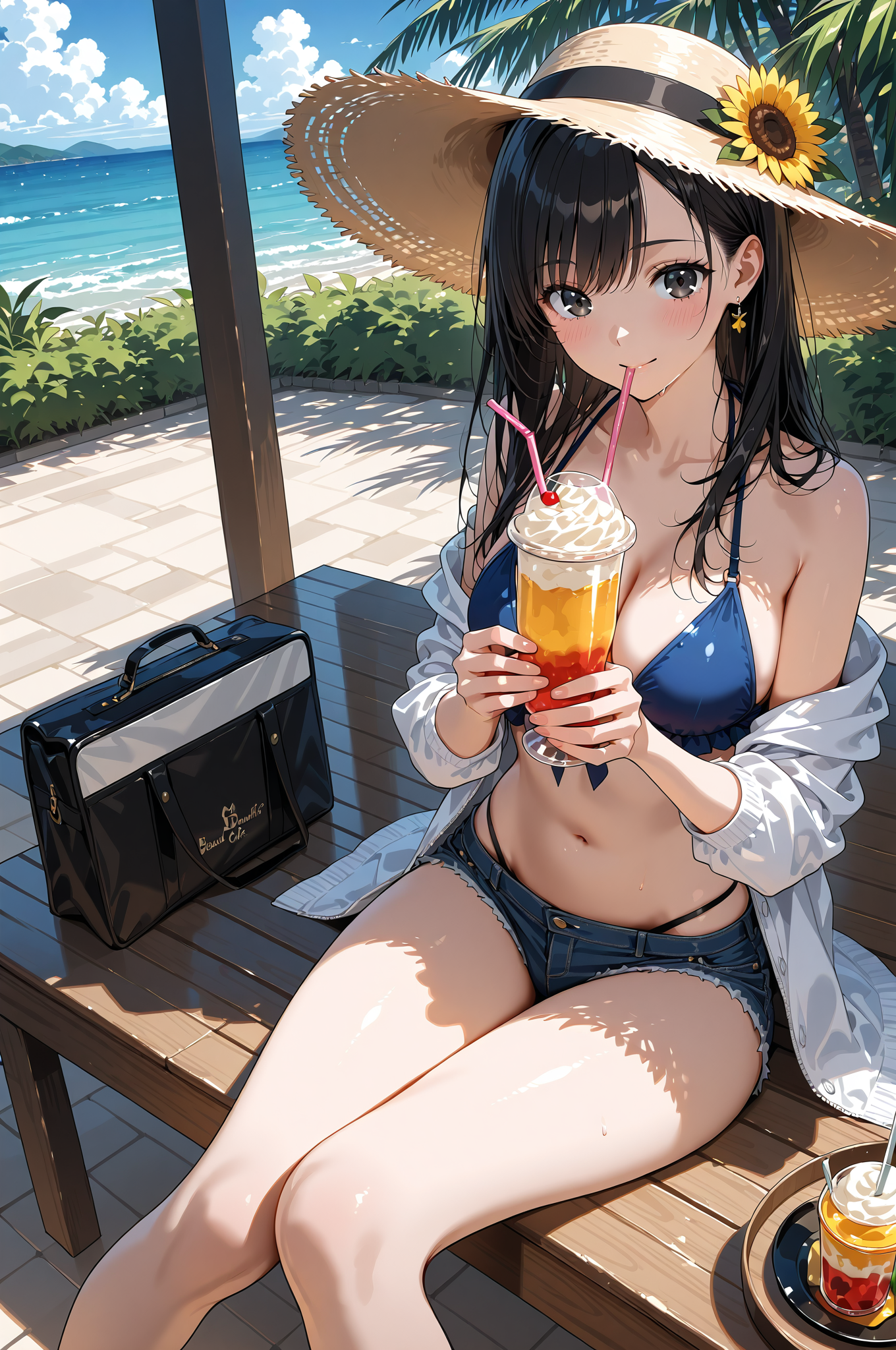 ビーチリゾートの麦わら帽子姿 #美少女 #屋外 #ファッション