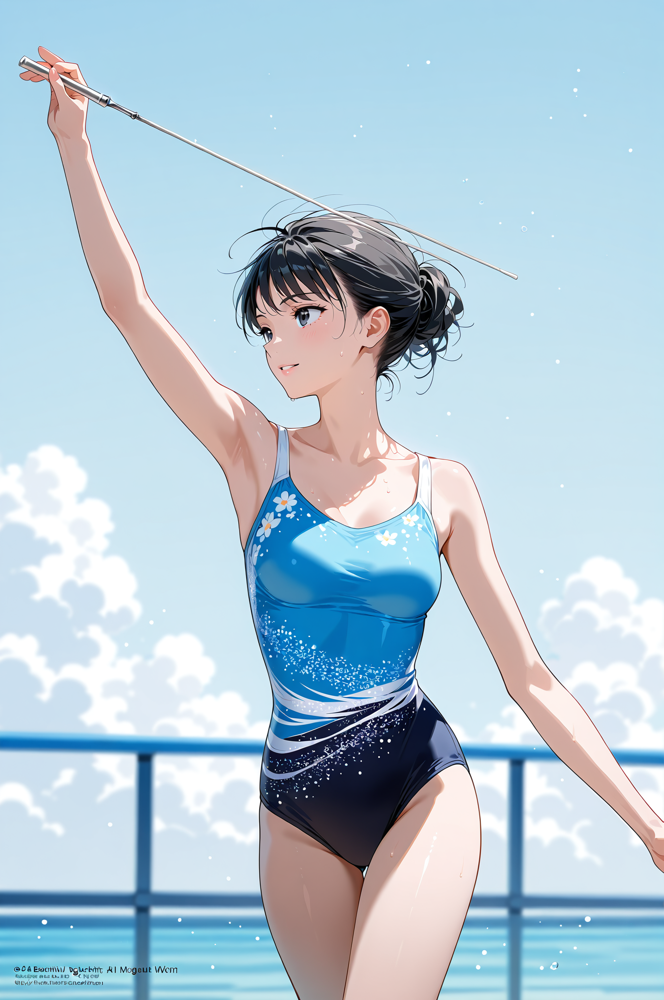 青空のもとで釣竿を構える美少女の爽やか夏ポートレート #美少女 #水着 #屋外