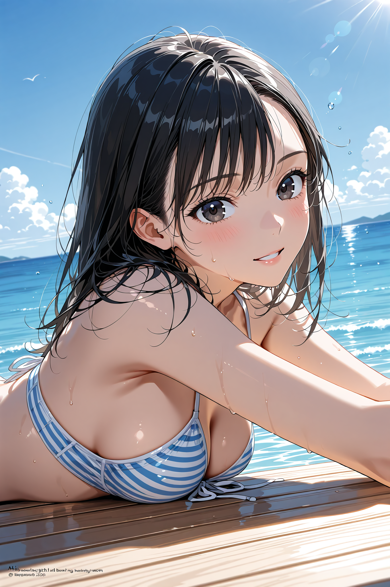 海辺で微笑む黒髪の少女 #美少女 #屋外 #空