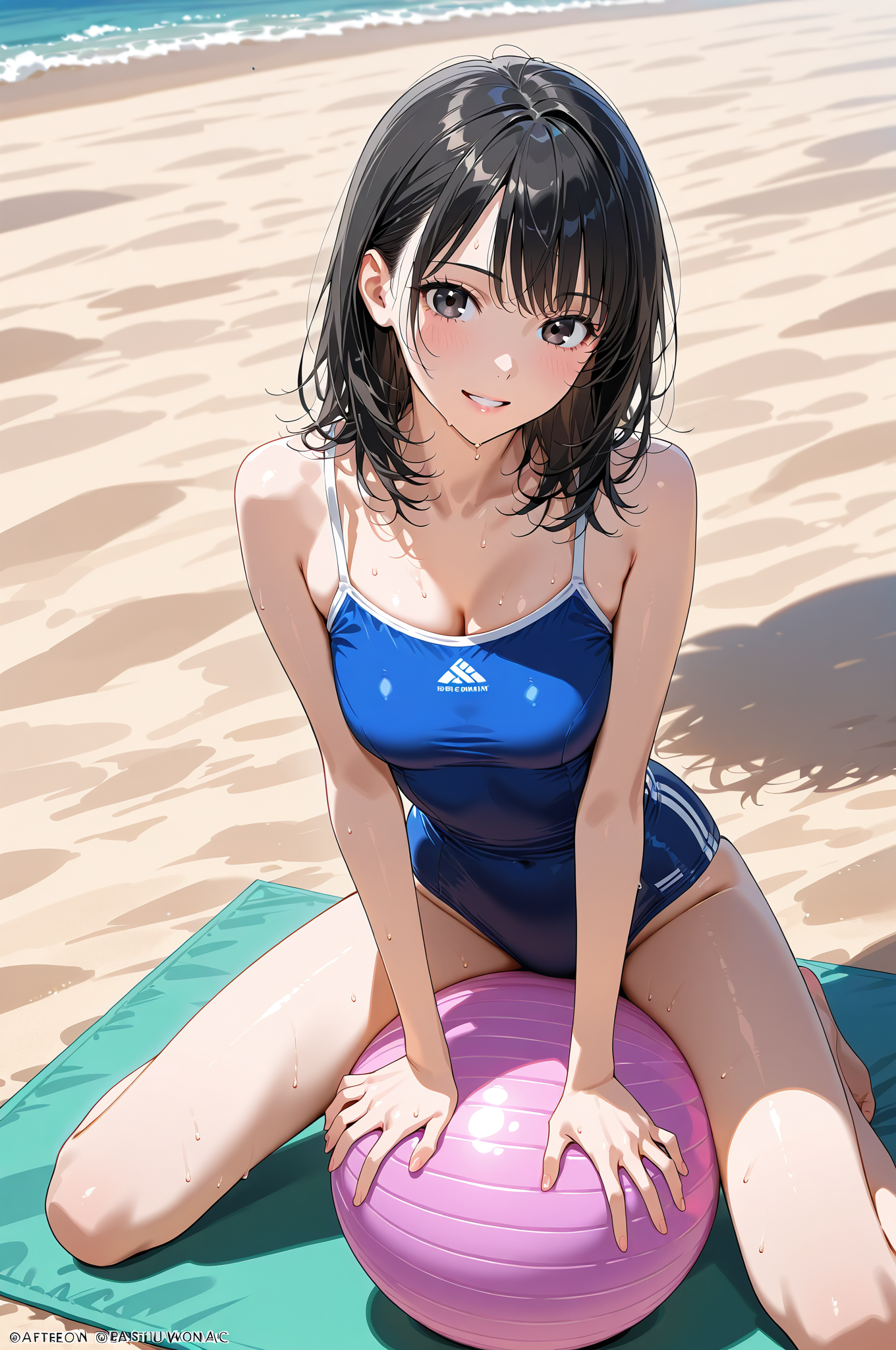 ビーチで笑顔のアニメ調ポートレート #美少女 #かわいい #アニメ調