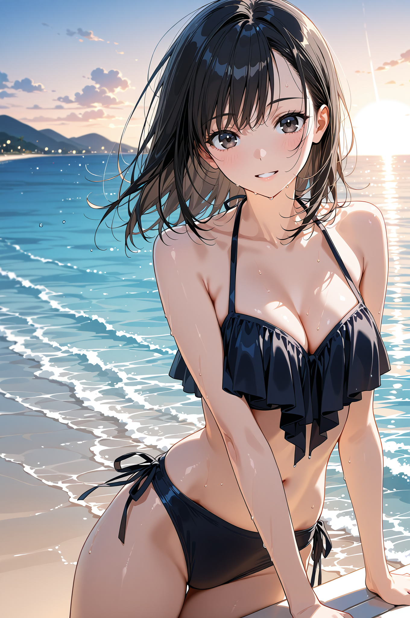 夕暮れビーチでのポートレート #美少女 #アニメ調 #空