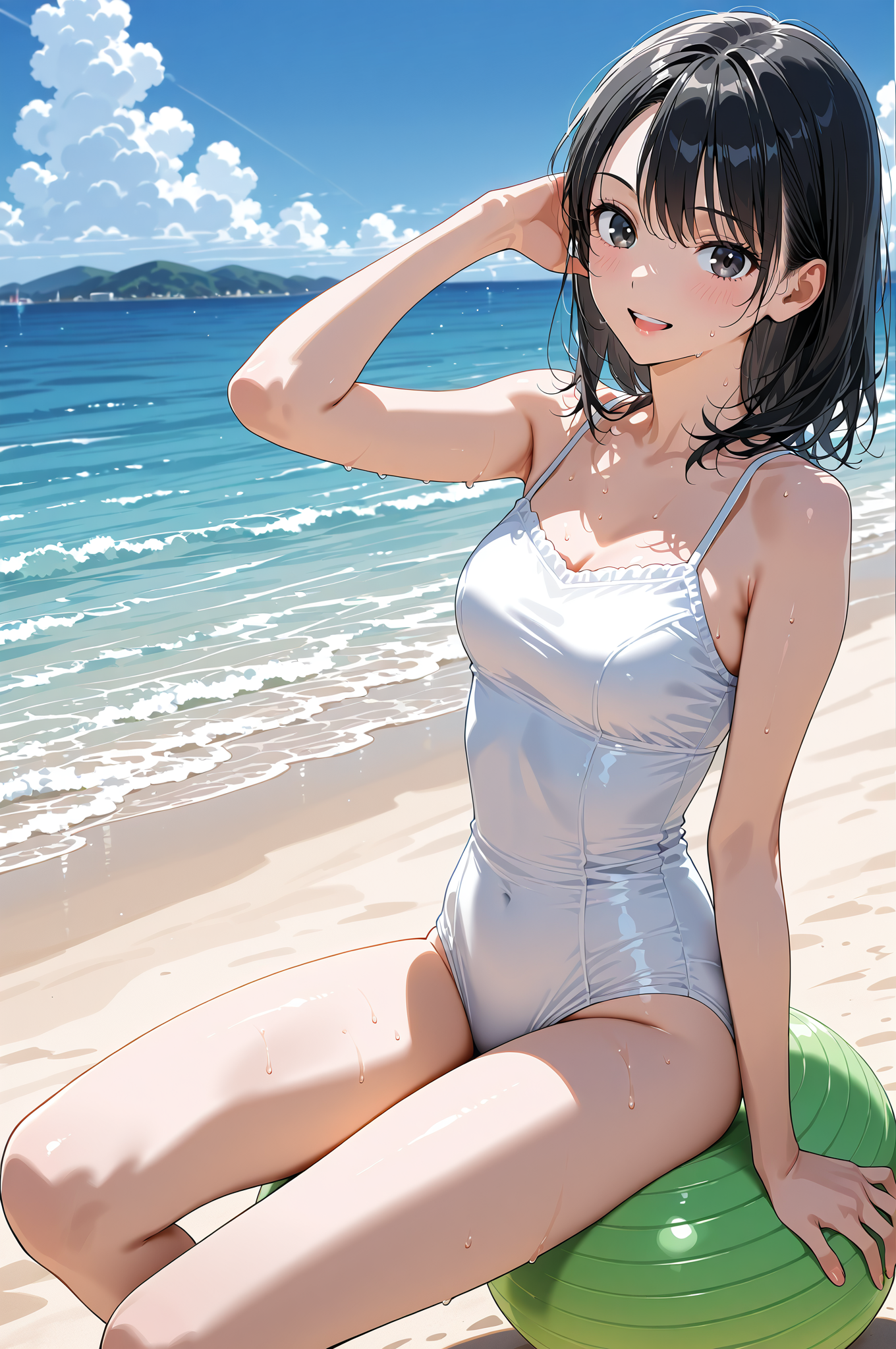 海辺のポートレート、黒髪の笑顔 #美少女 #屋外 #晴天