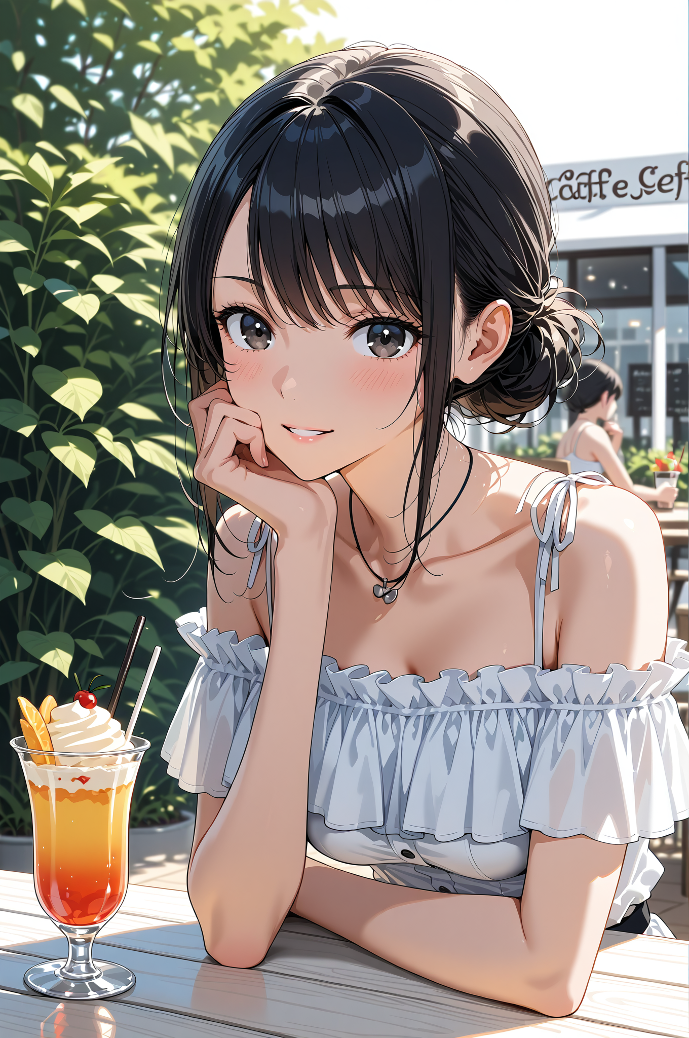 カフェテラスで笑顔のポートレート #美少女 #飲み物 #笑顔