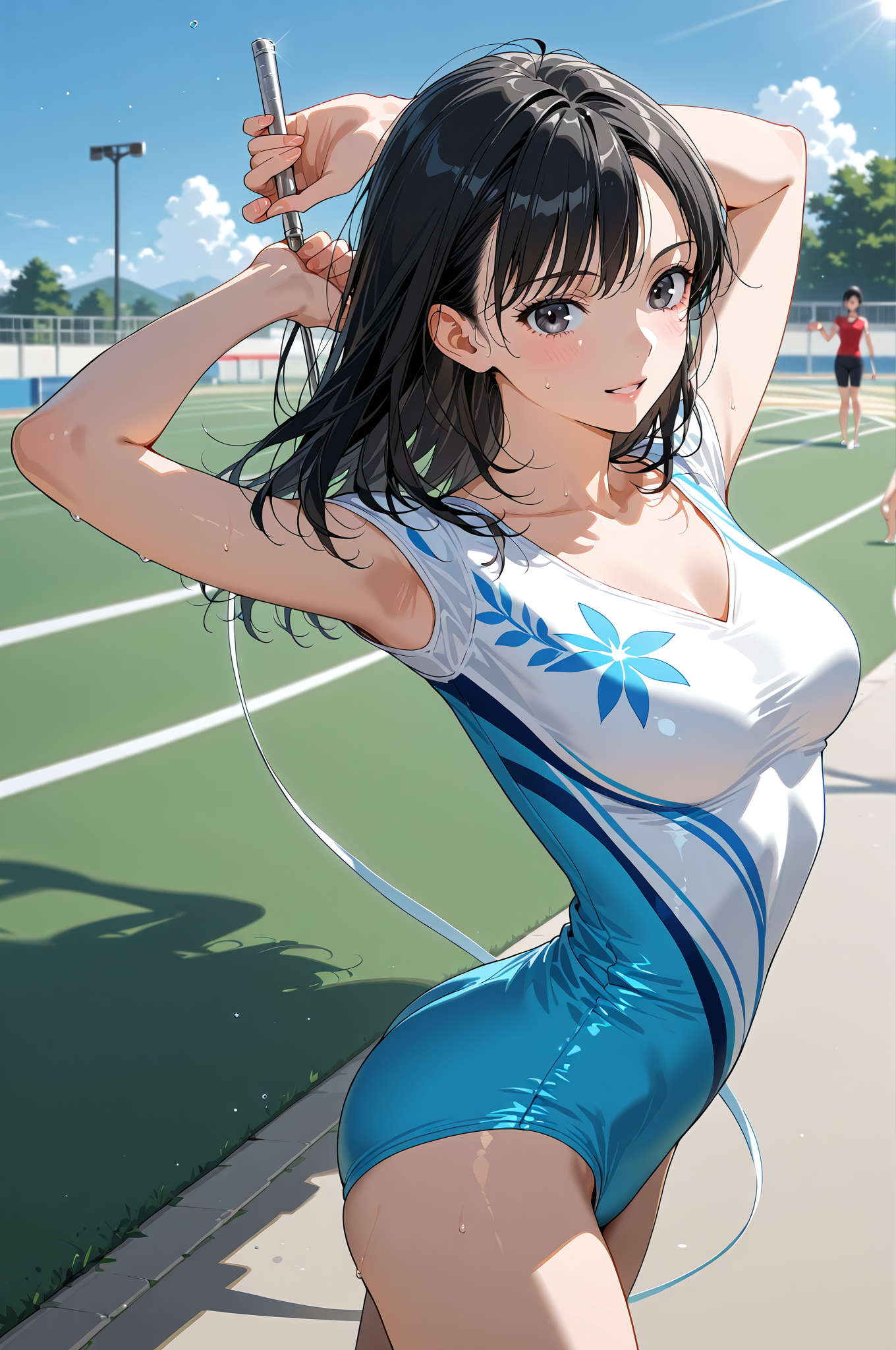 テニスコート脇の爽やかポートレート #美少女 #アニメ #屋外