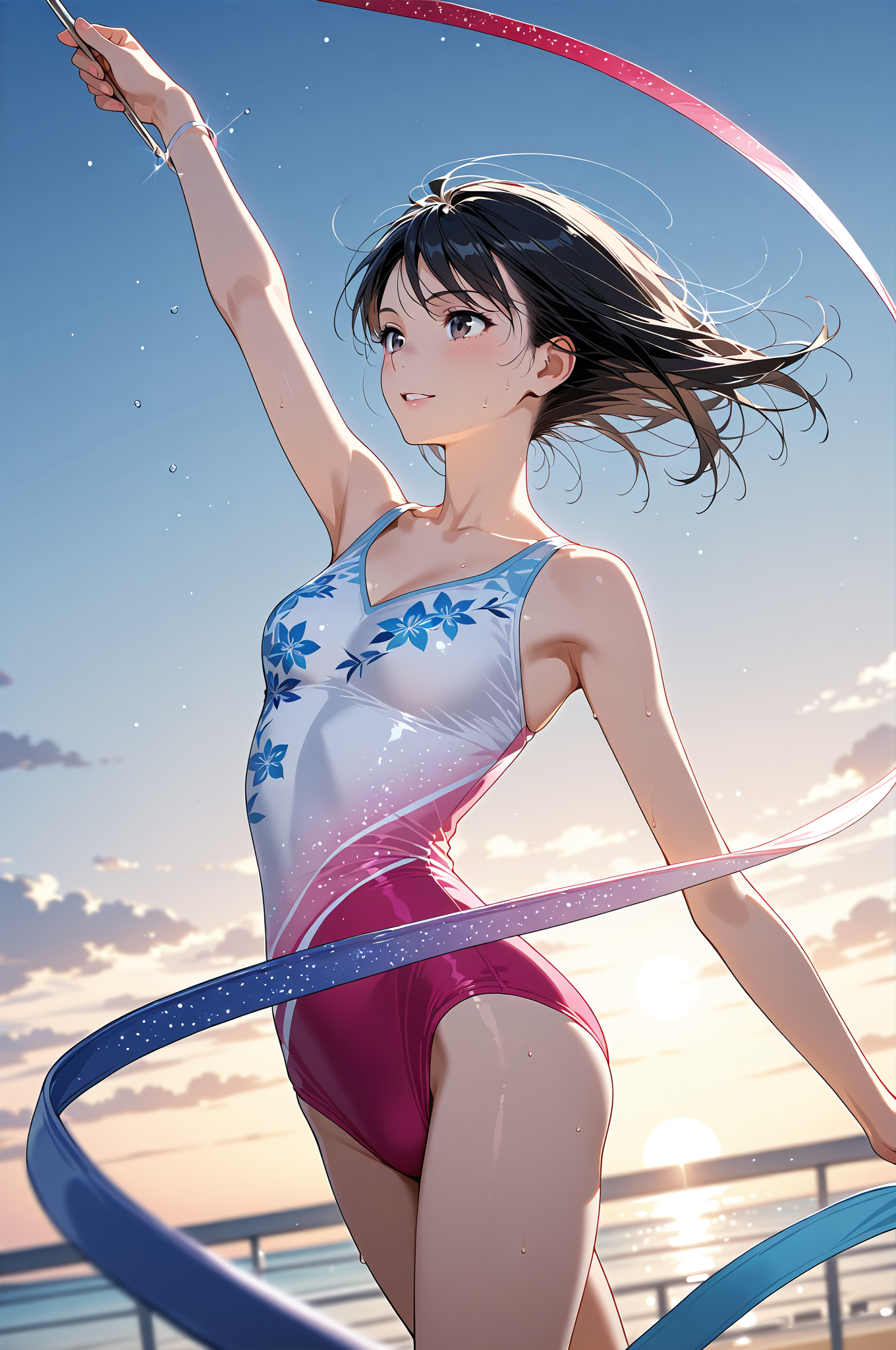青空に舞うリボン、爽やかな夏のポートレート #屋外 #空 #美少女