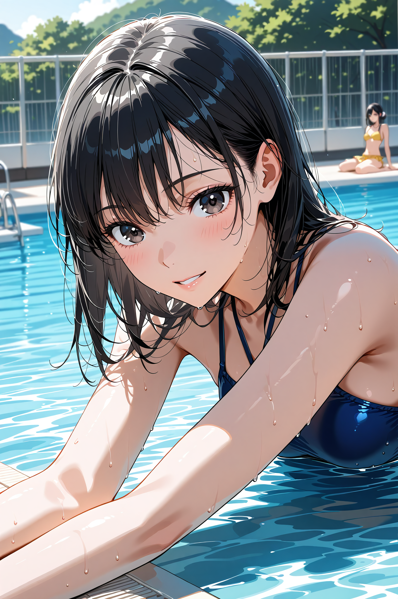 プールサイドの黒髪美少女ポートレート #美少女 #アニメ #水