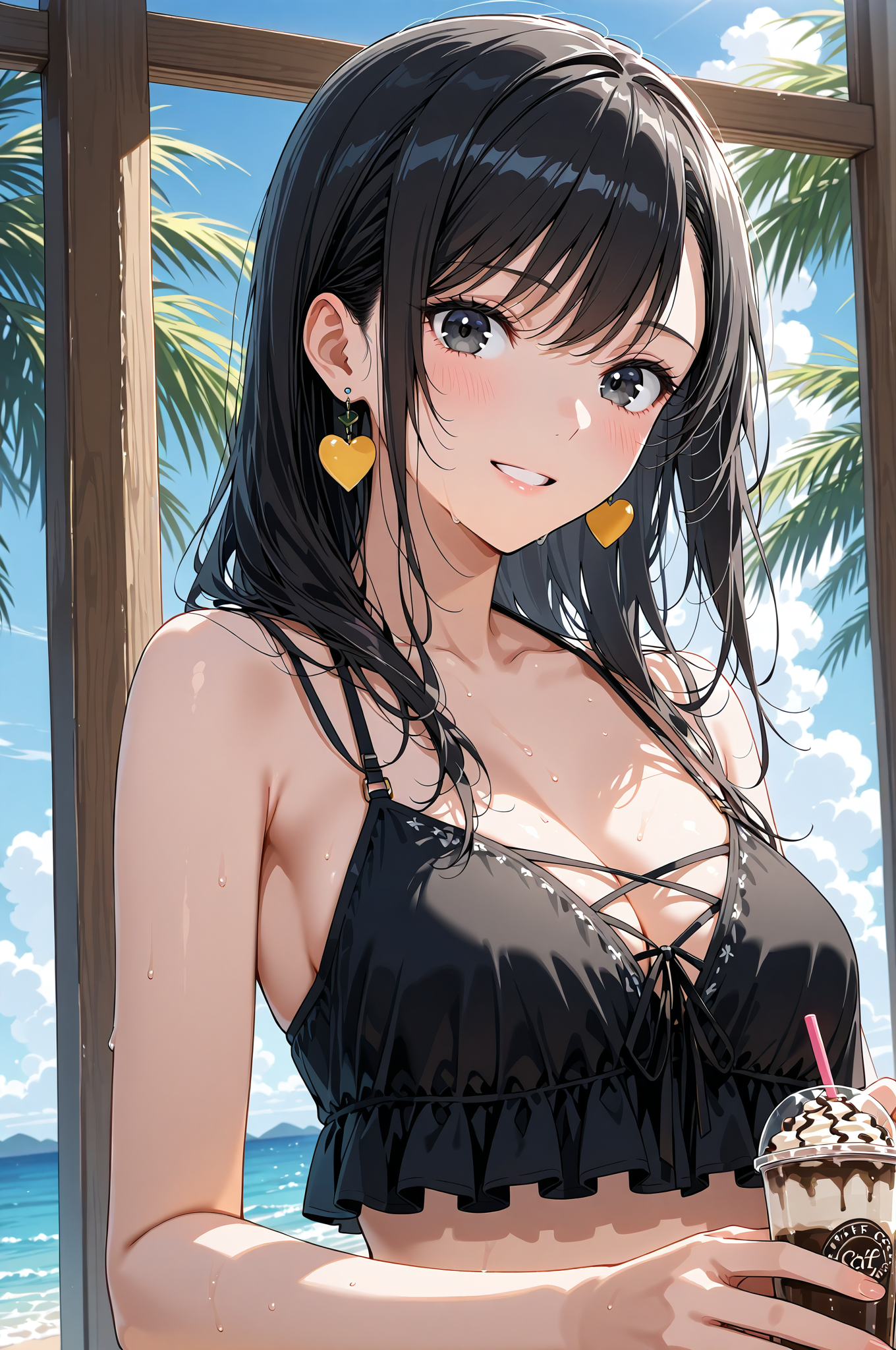 黒髪の美少女、南国リゾートの爽やかなポートレート #美少女 #アニメ調 #かわいい