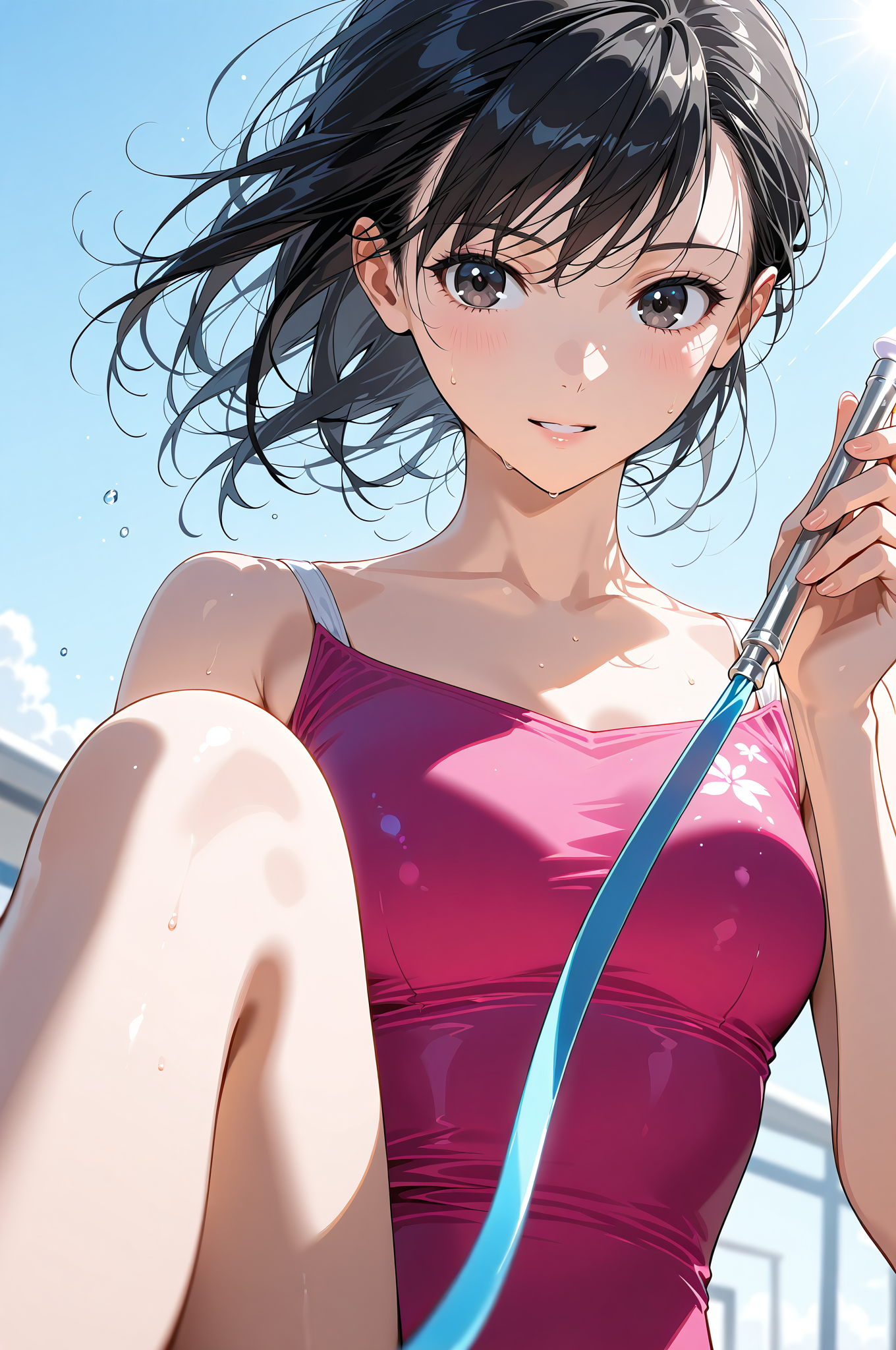 青空ポートレート、黒髪ショートヘアの優雅な表情 #美少女 #アニメ調 #かわいい