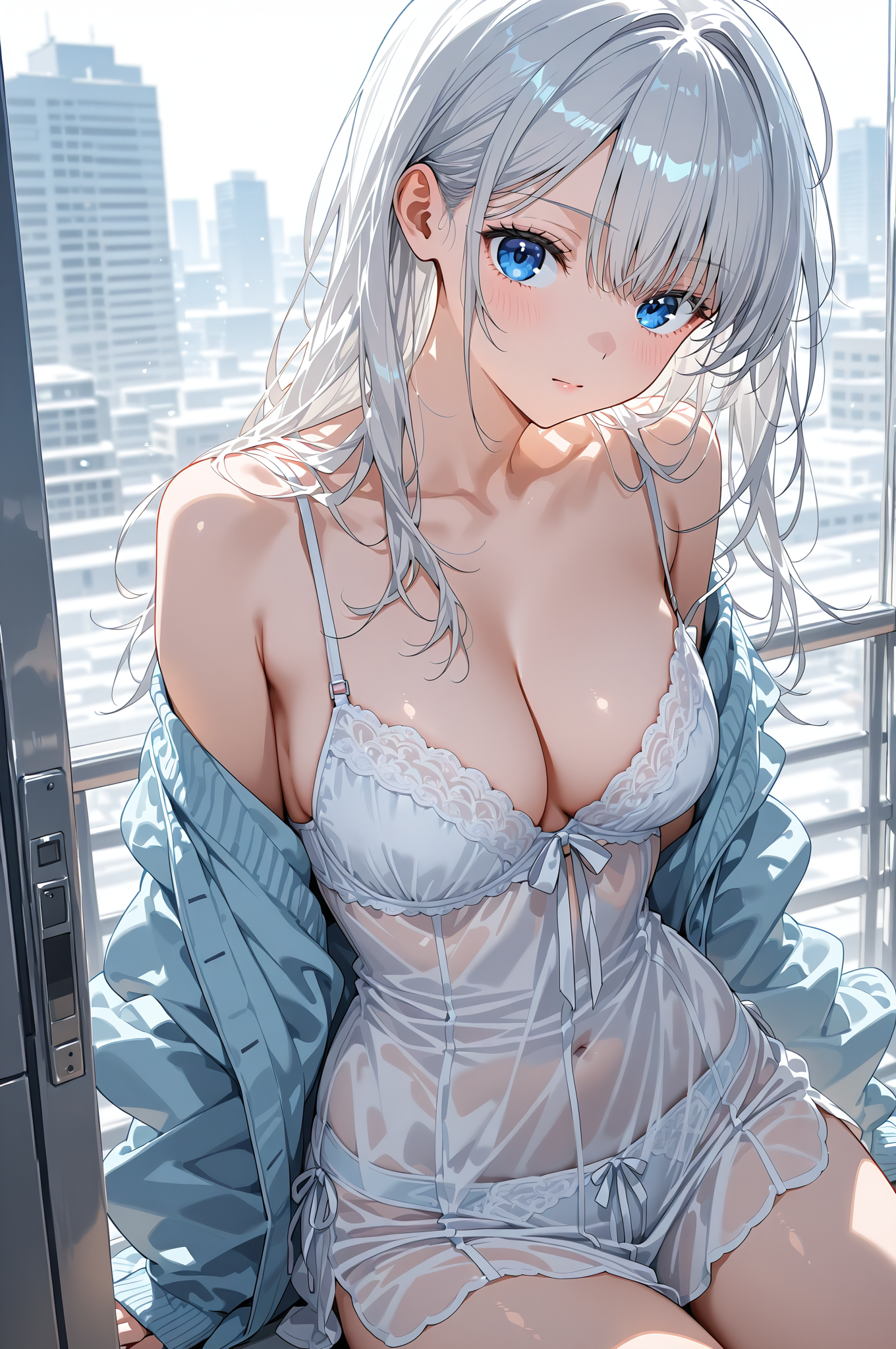 高層ビュー、青い瞳の少女ポートレート #美少女 #アニメ調 #かわいい