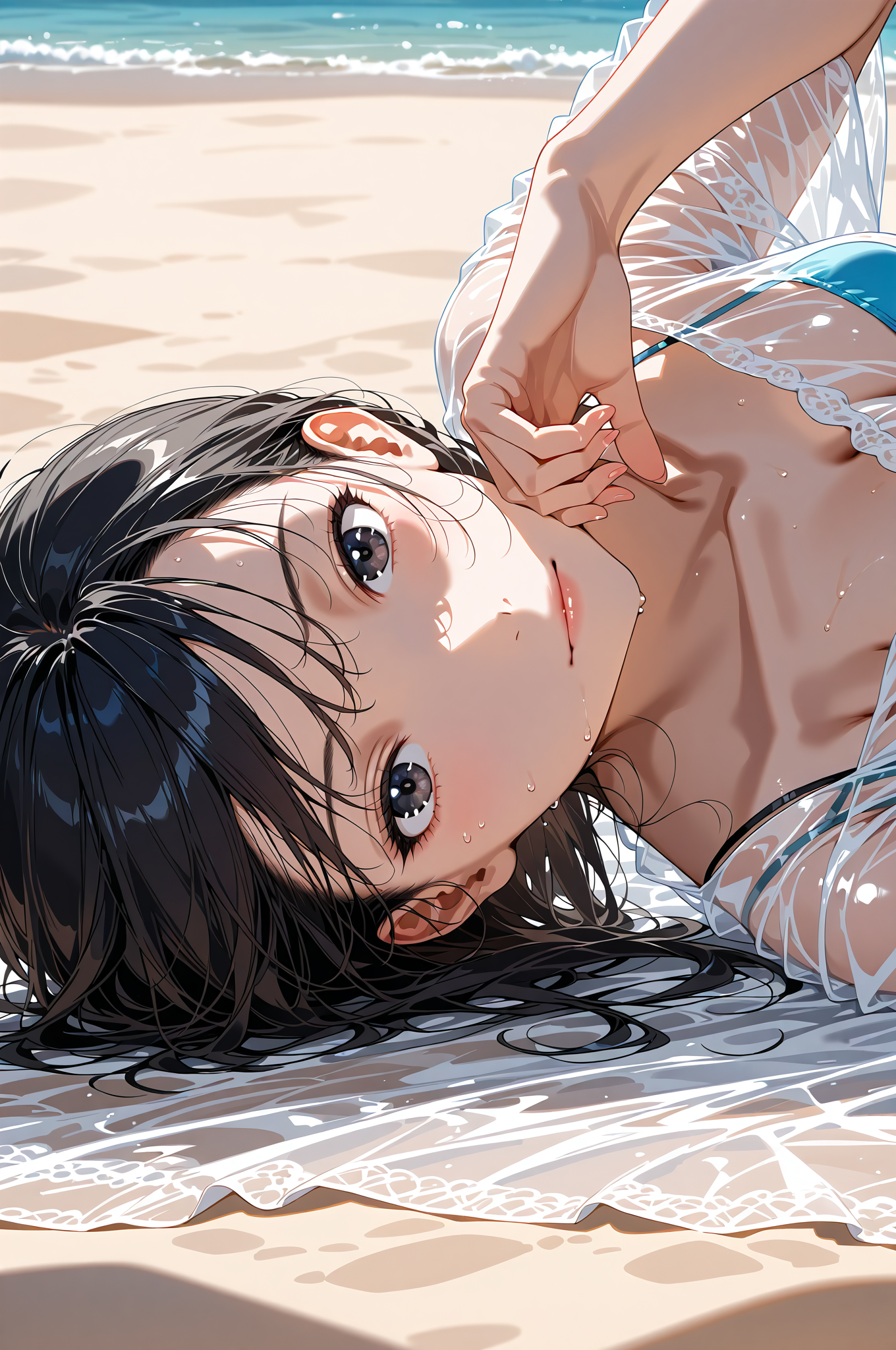 黒髪の美少女が海辺で笑顔のポートレート #屋外 #美少女 #風景