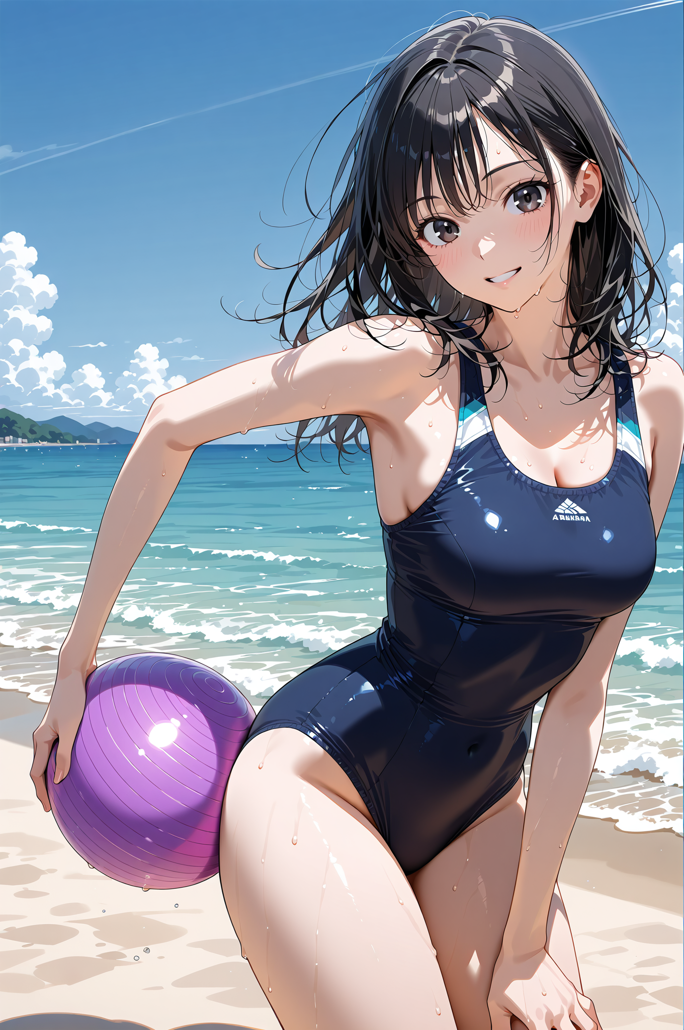 青い海と白い砂浜でみせる爽やかな笑顔 #美少女 #屋外 #青空