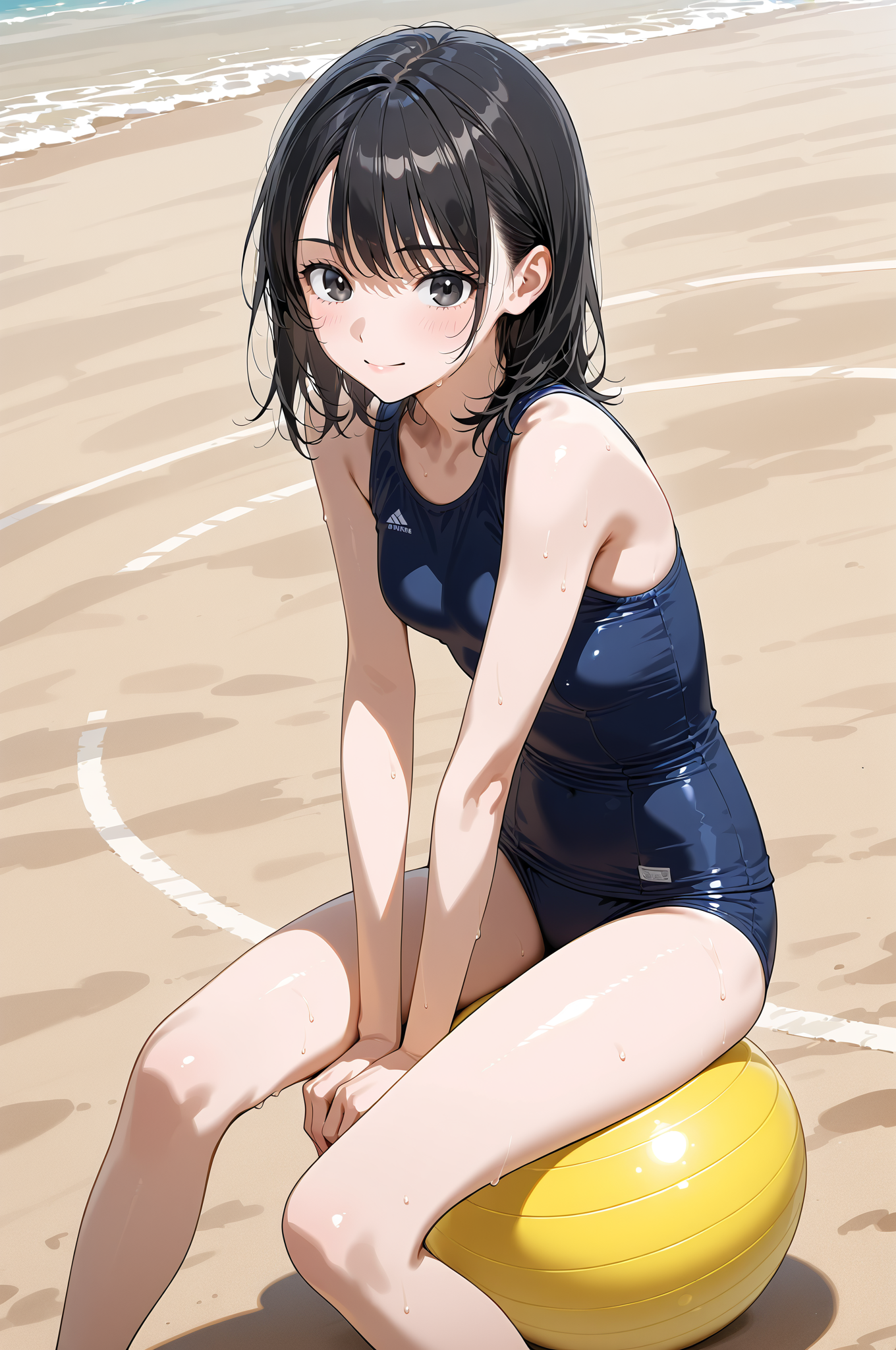 ビーチでの黒髪ショートヘアの少女 #美少女 #アニメ調 #かわいい