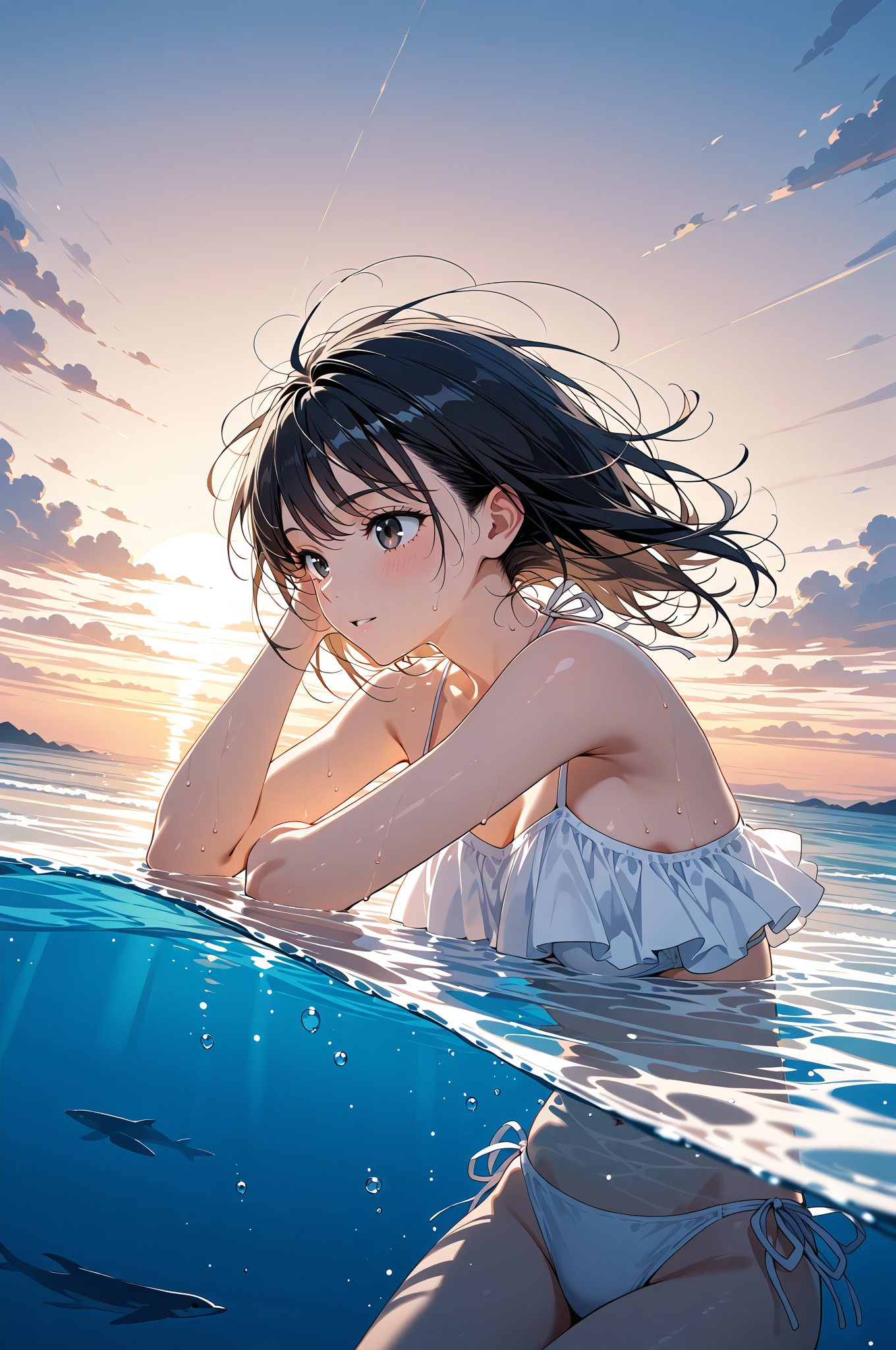 夕焼け海での爽やかなポートレート #美少女 #アニメ #空