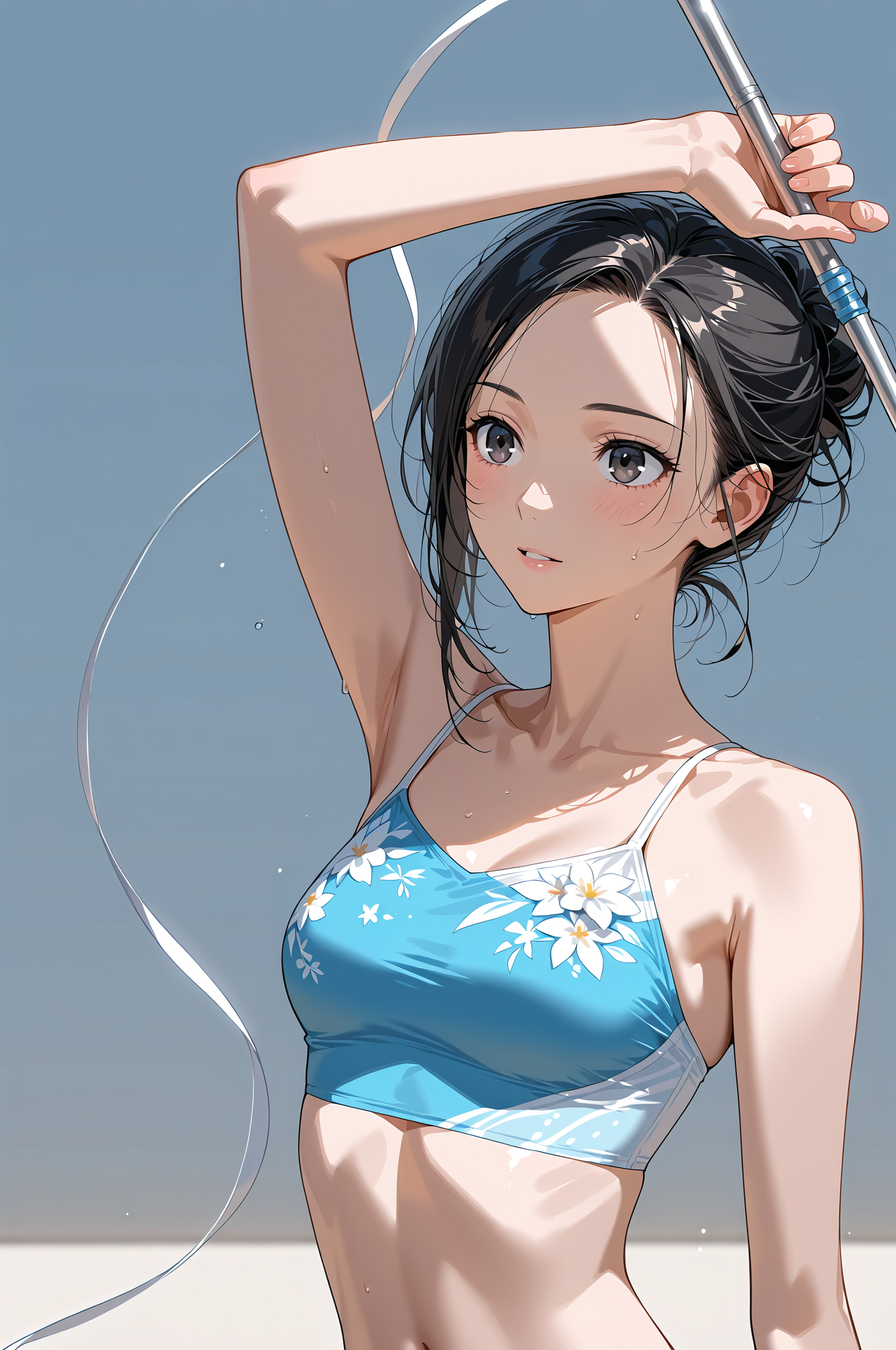 青いフローラルトップスの清爽ポートレート #美少女 #かわいい #アニメ調