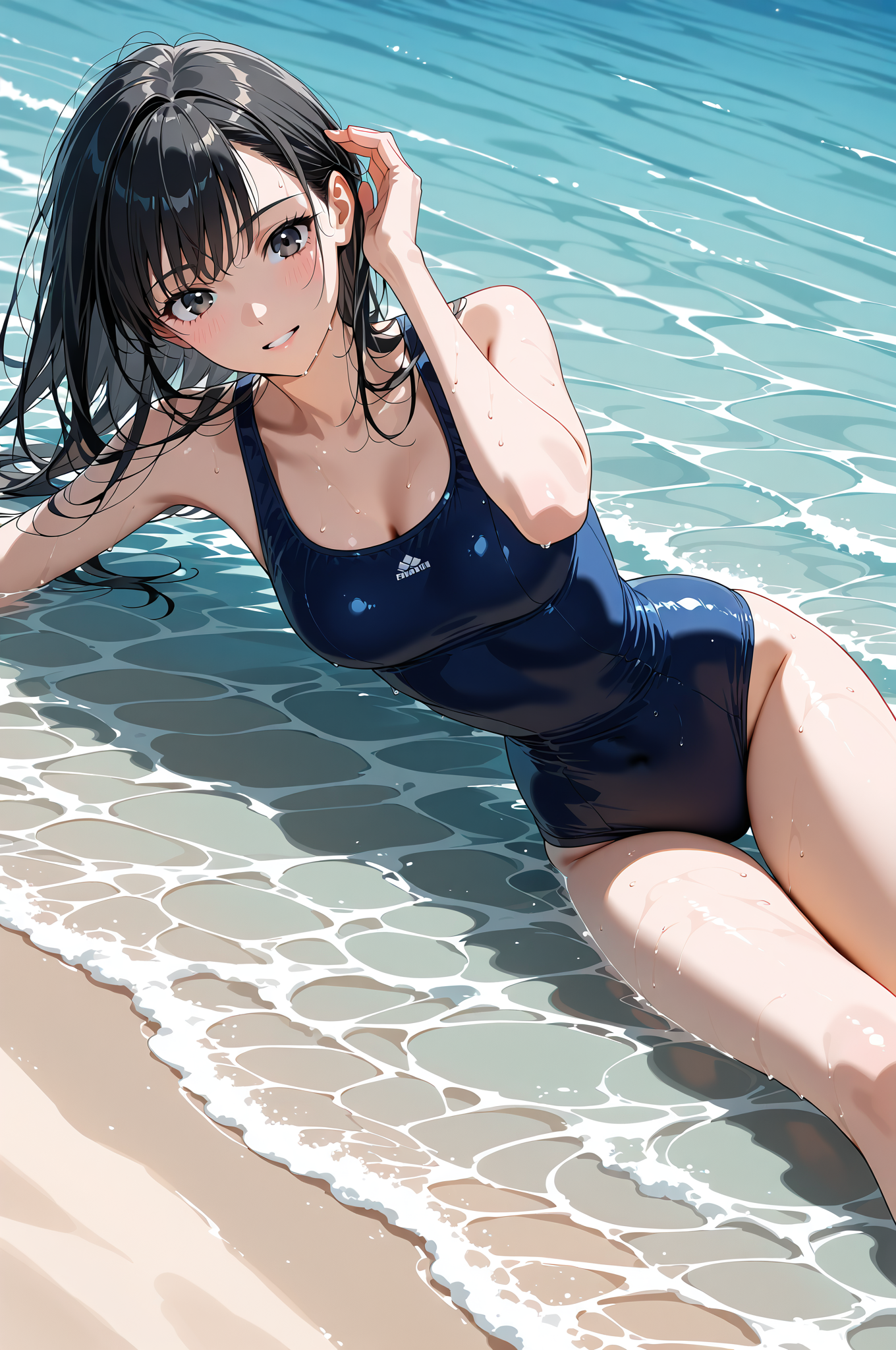 波打つ浜辺で涼しげなポートレート #美少女 #屋外 #水