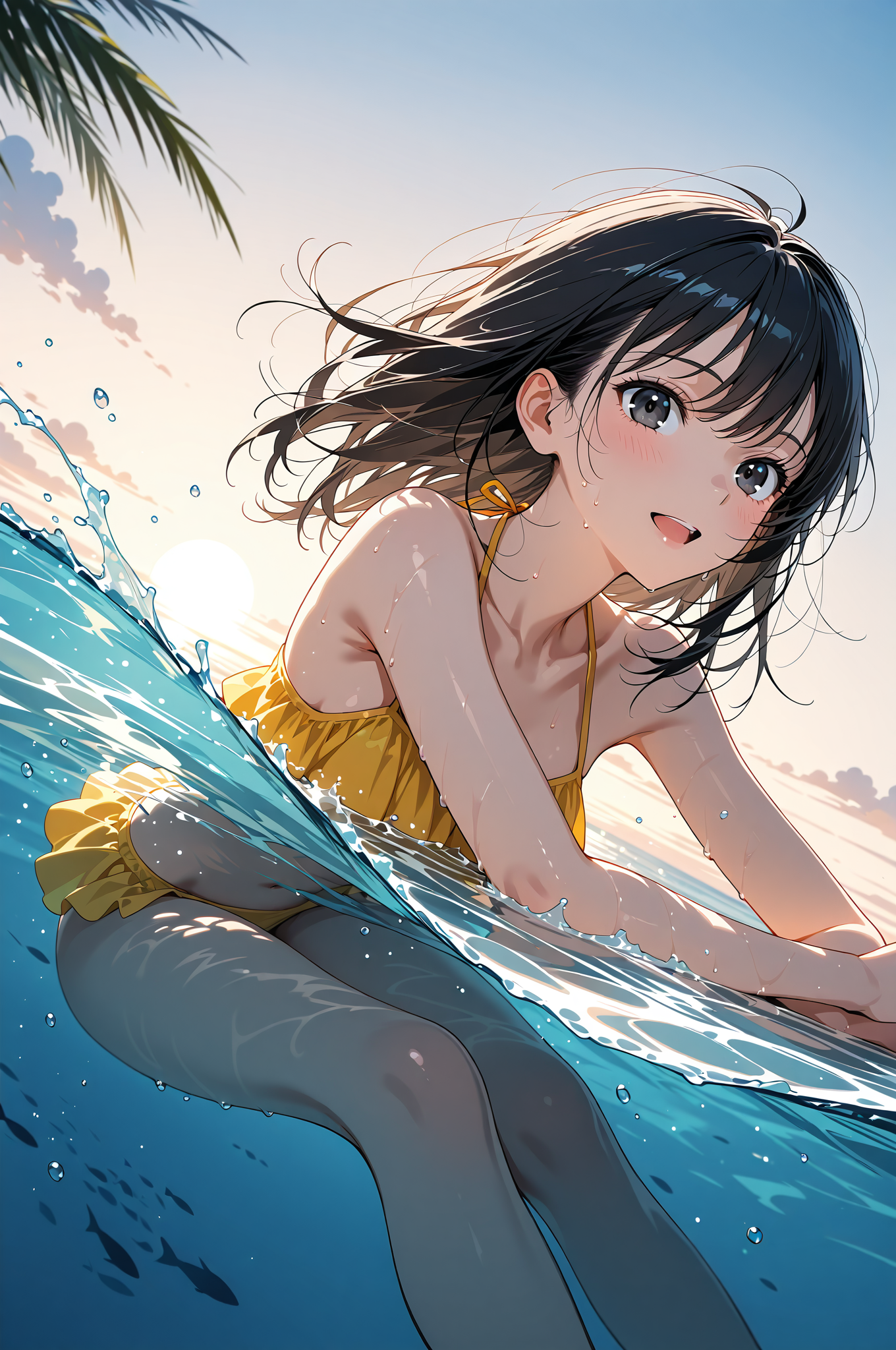 水中で躍動する黒髪の少女 #美少女 #水着 #泳ぐ