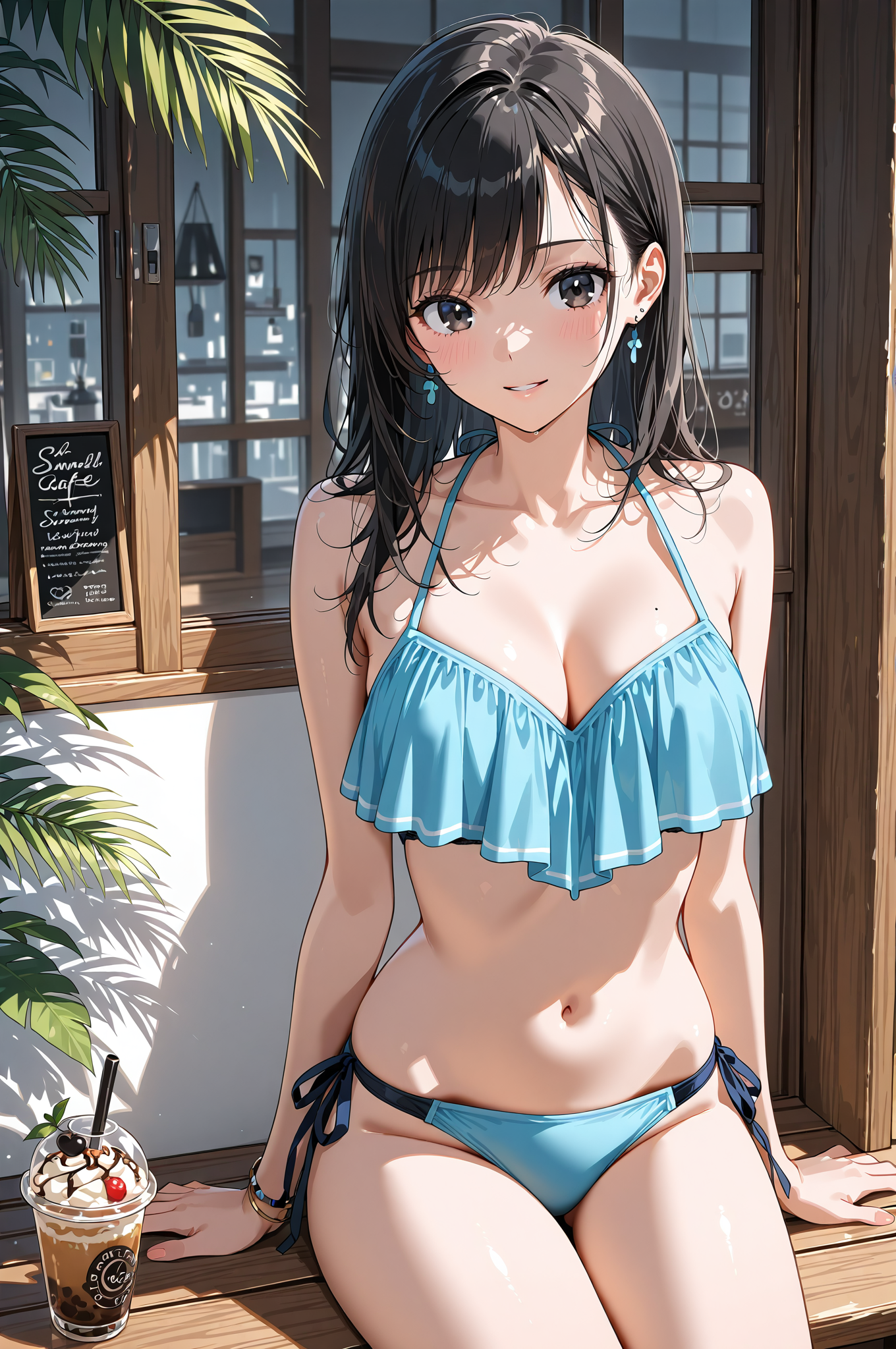 カフェの窓辺で微笑む黒髪の少女 #美少女 #かわいい #ファッション
