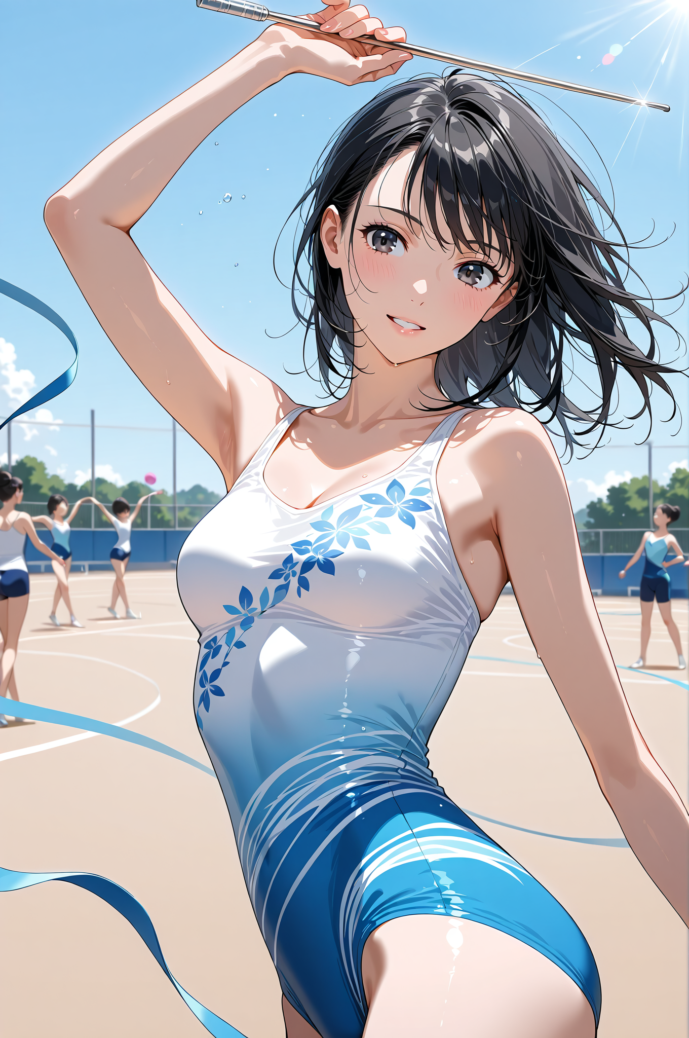 青空の下、笑顔でバドミントンを楽しむ美少女 #美少女 #アニメ #笑顔