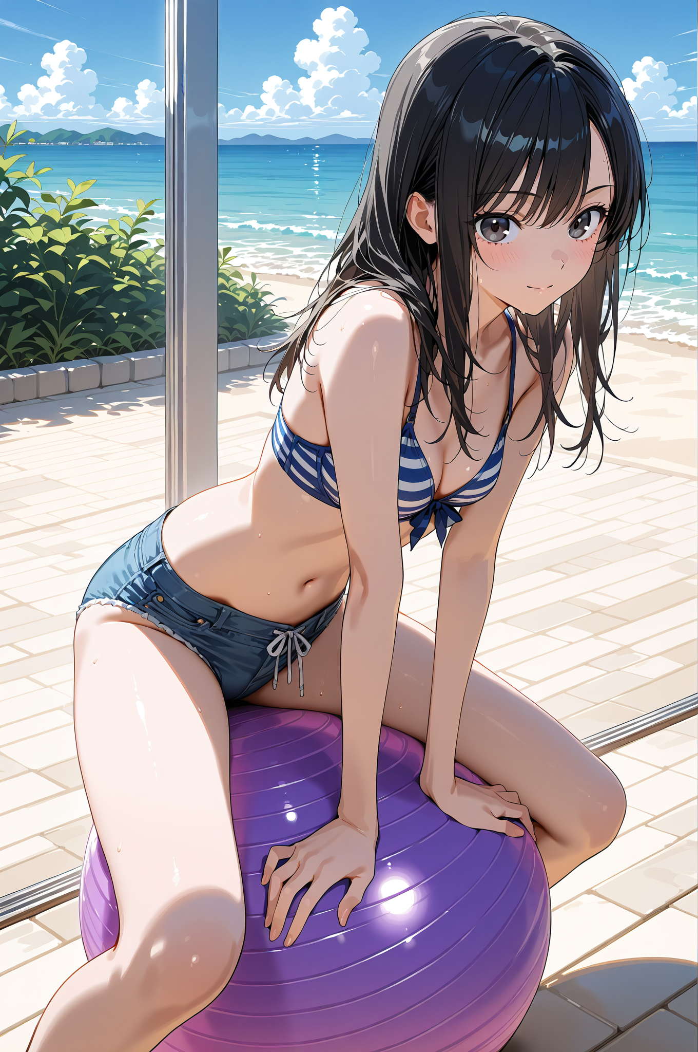 海辺のテラスで夏を楽しむ美少女ポートレート #美少女 #水着 #屋外