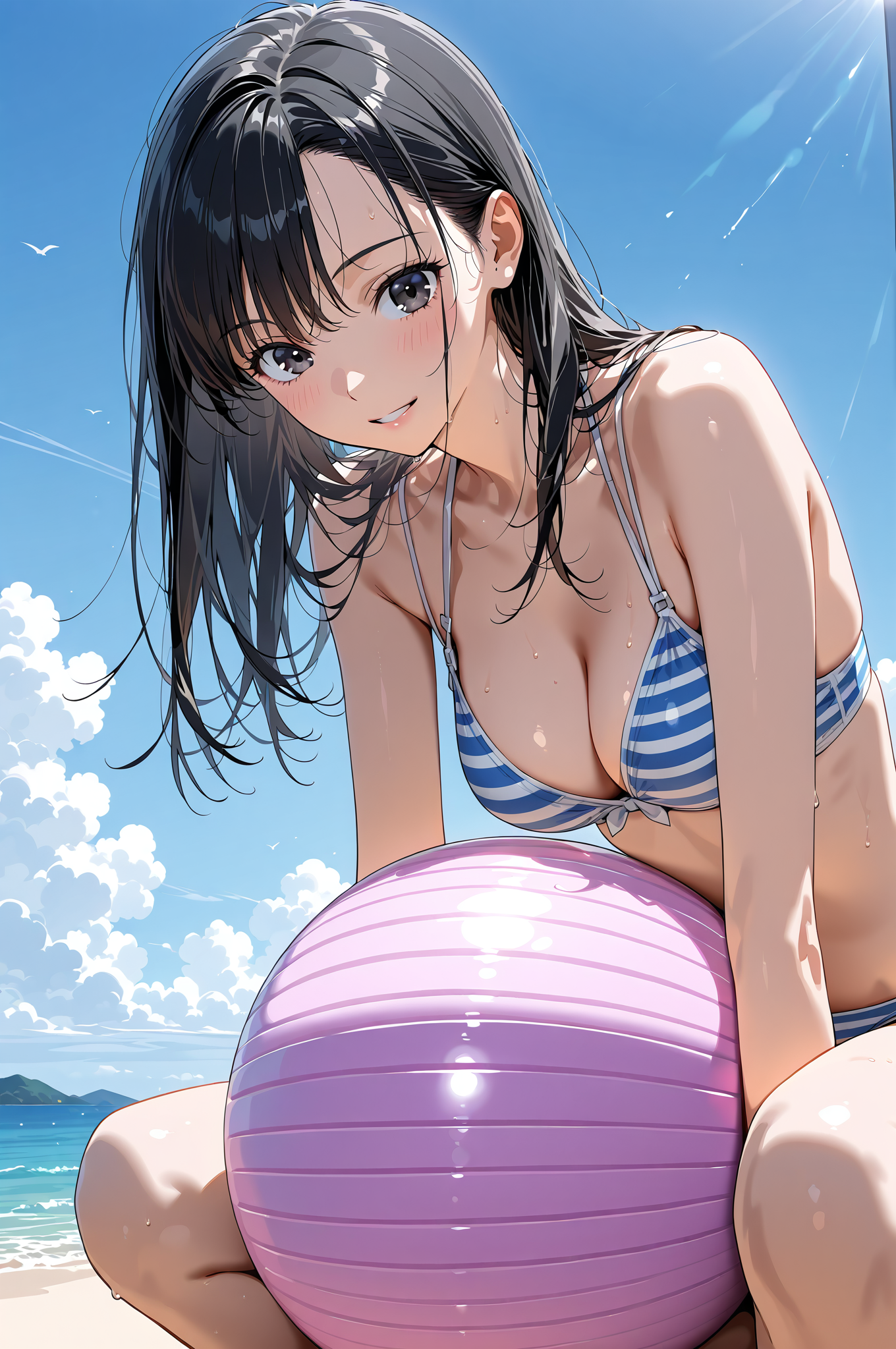 青空と海辺の爽やかなポートレート #美少女 #屋外 #アニメ調