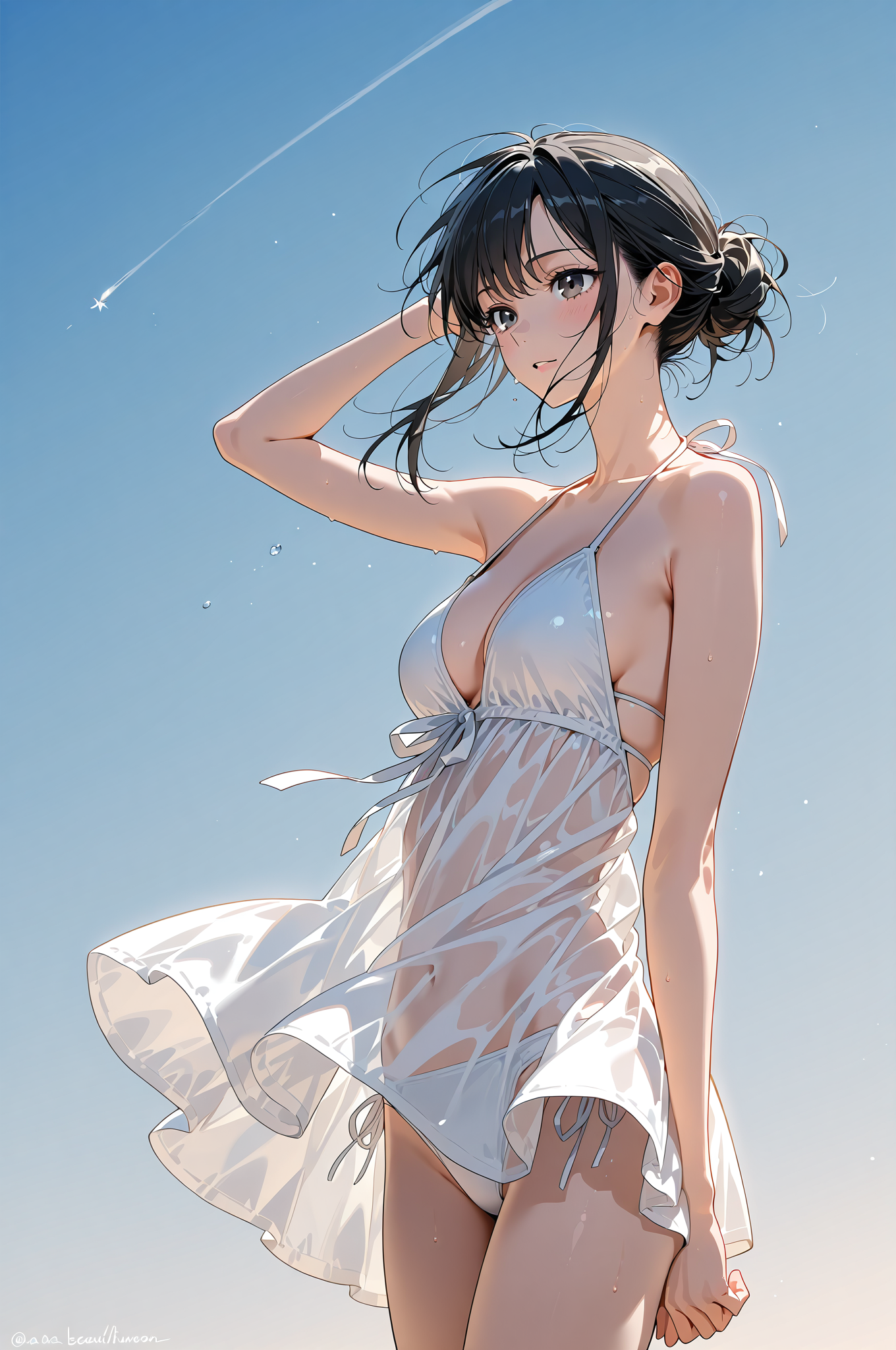 青空ポートレート、白いワンピースの少女 #美少女 #屋外 #アニメ調
