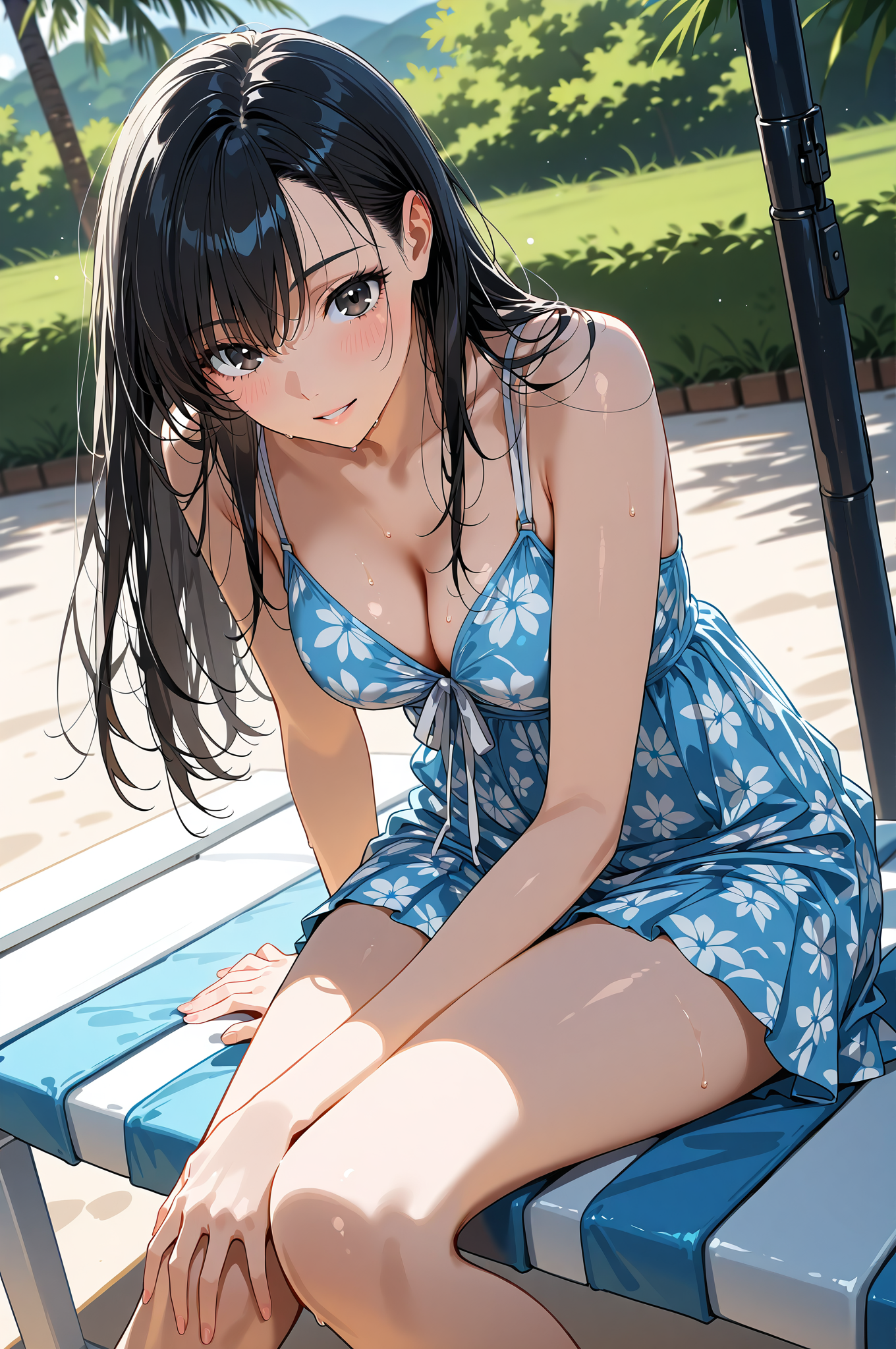 青い花柄ワンピースの屋外ポートレート #美少女 #屋外 #笑顔