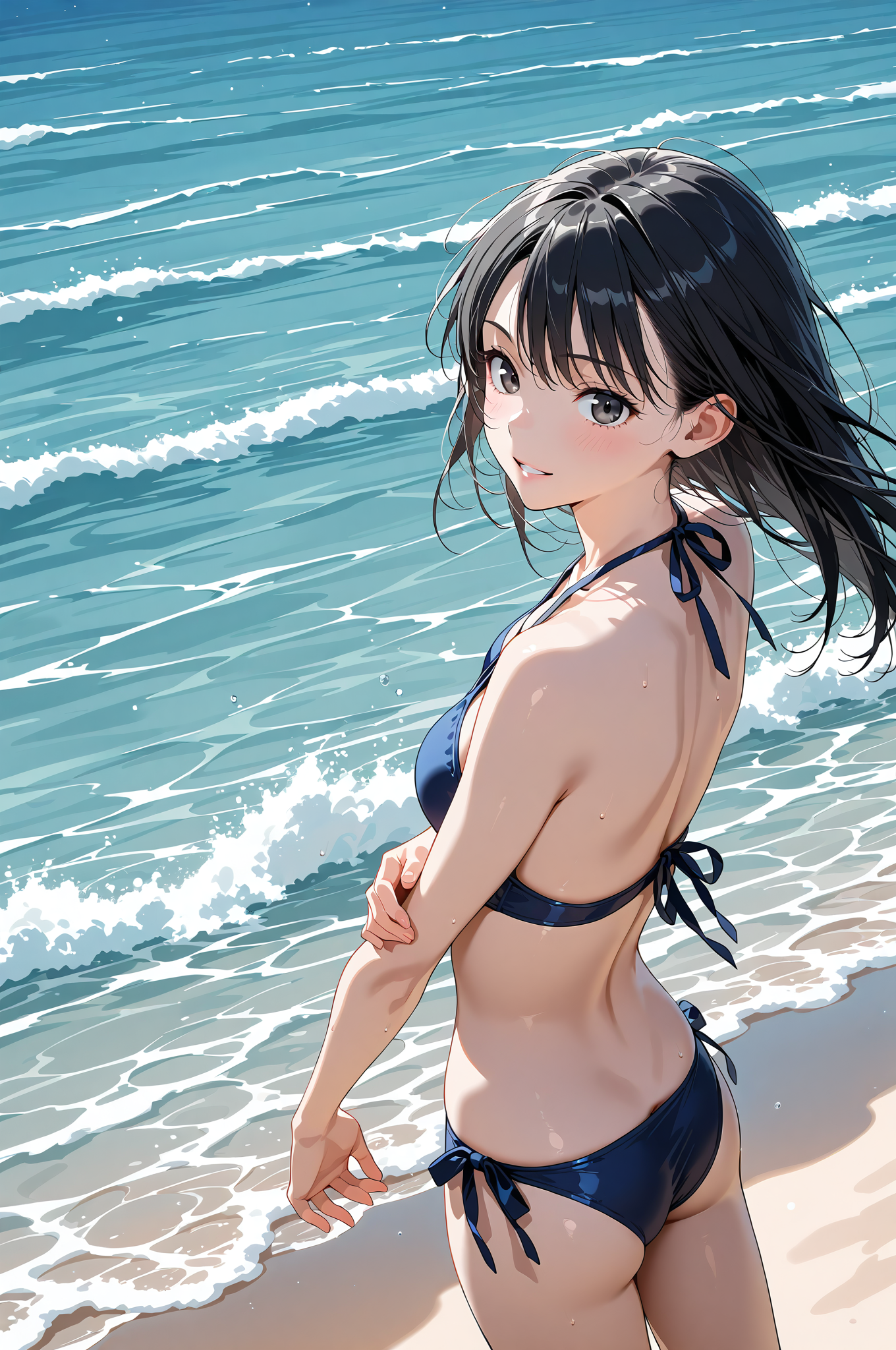 海辺の夏、黒髪の少女 #水着 #美少女 #屋外