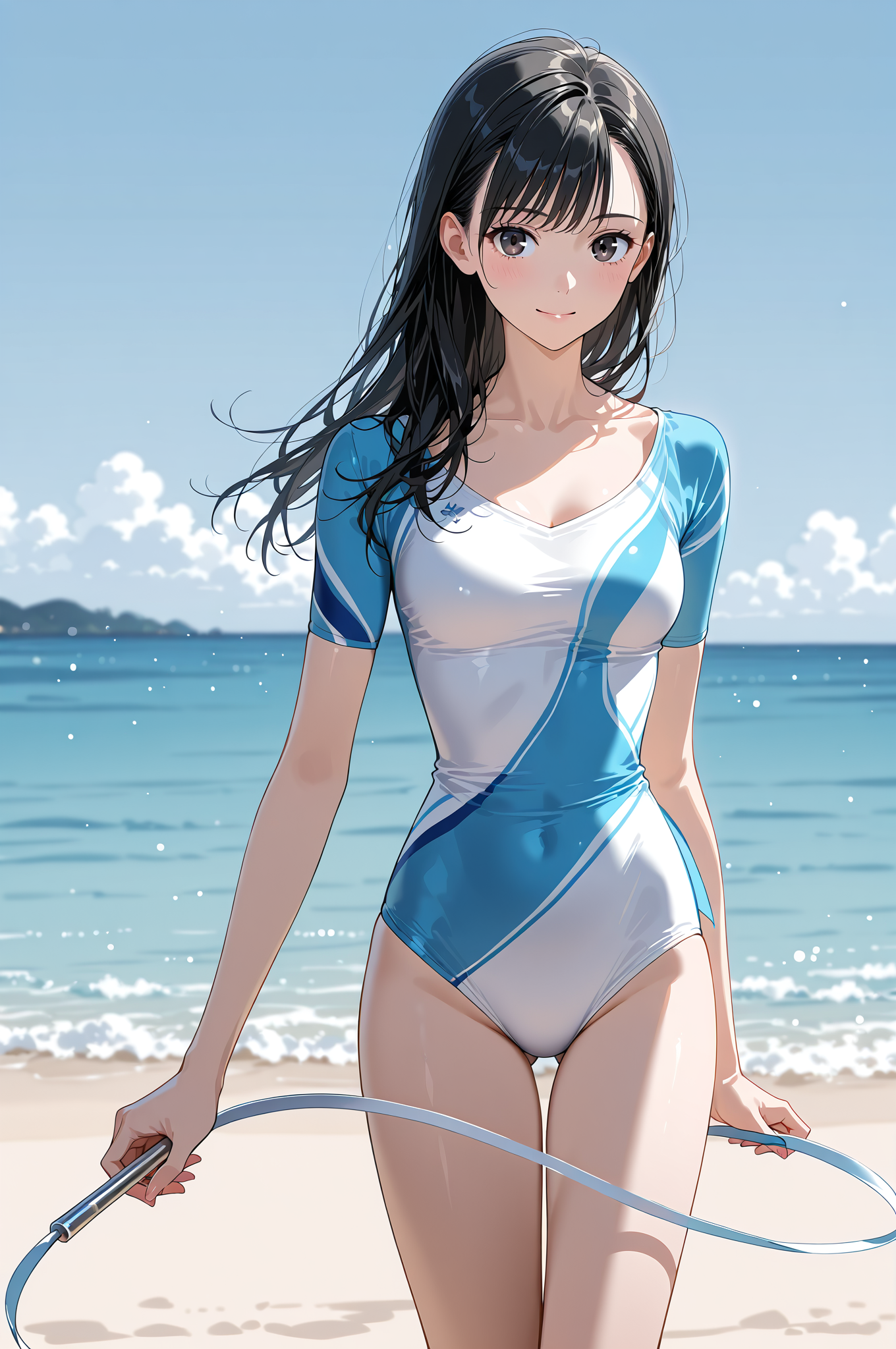 青白のワンピース、海辺の清楚なポートレート #美少女 #屋外 #晴天