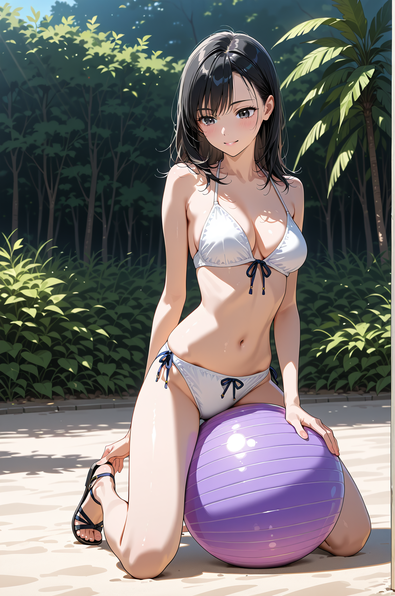 トロピカル背景の水着姿ポートレート #美少女 #屋外 #水着
