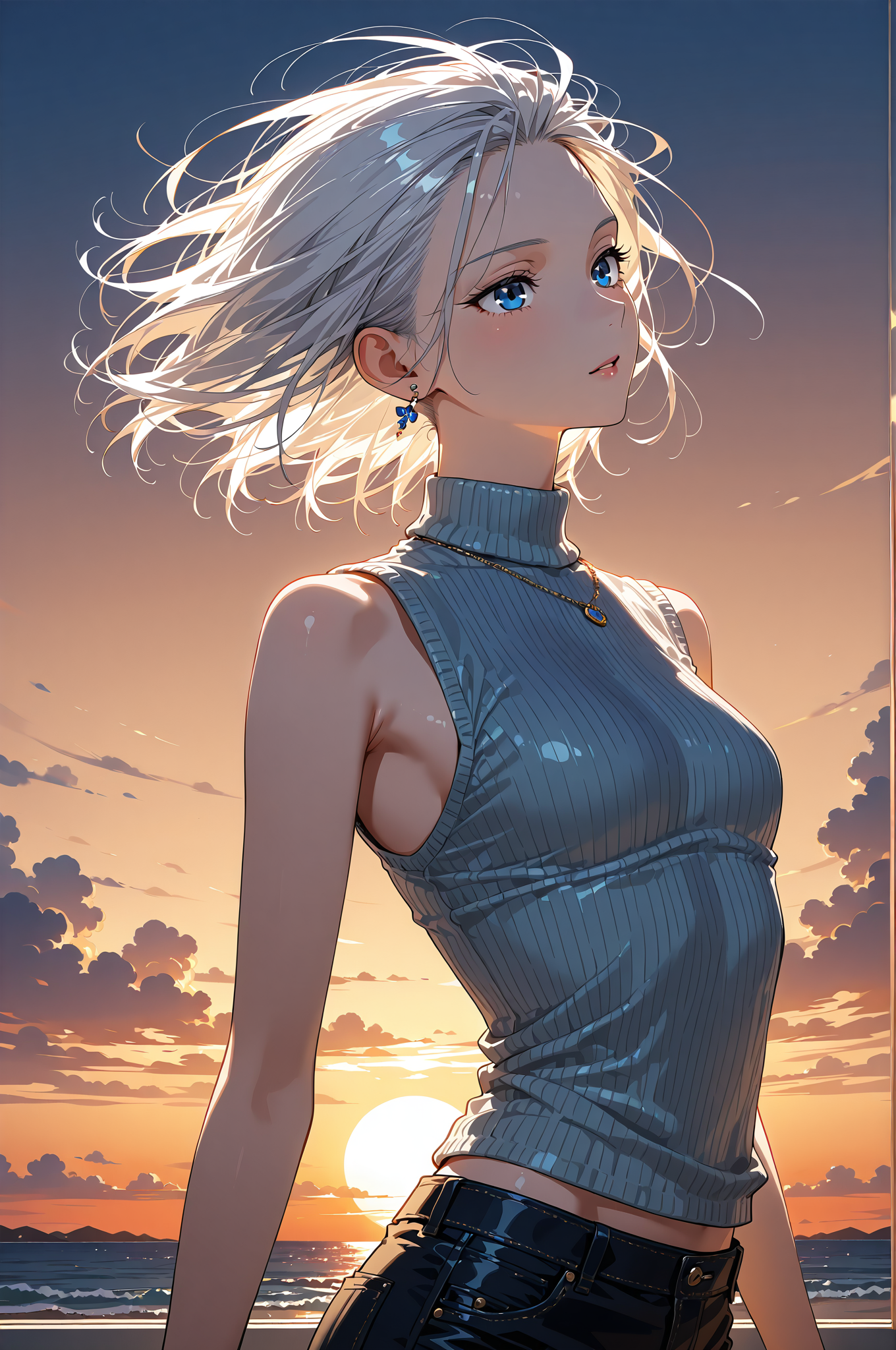 夕焼け空と銀髪ポートレート #美少女 #空 #雲