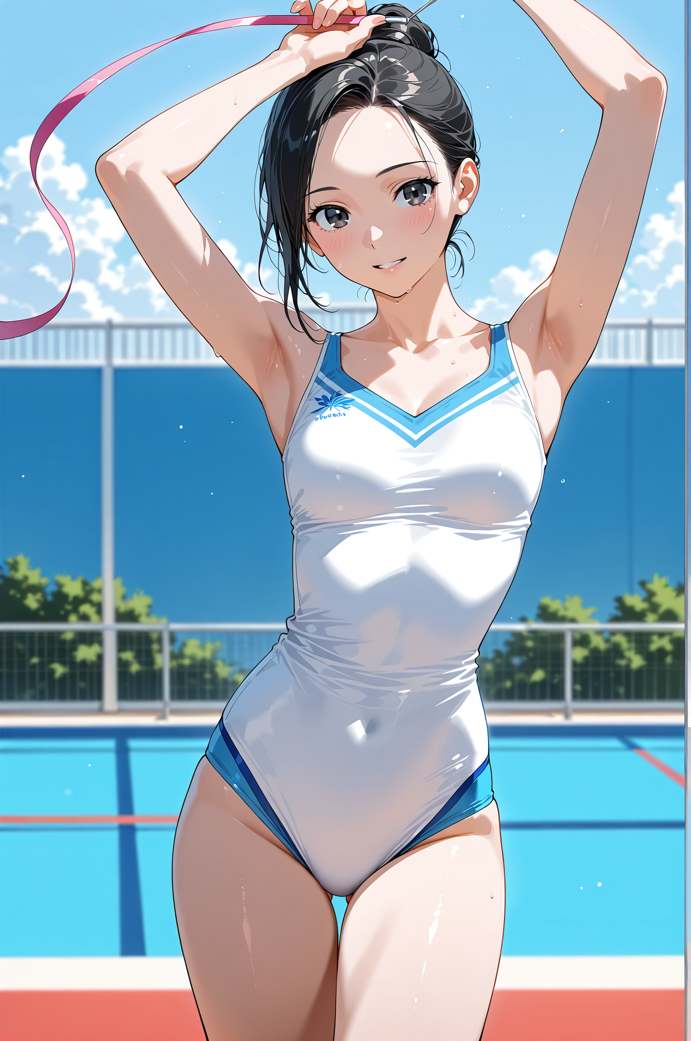 プール畔の爽やかなポートレート #美少女 #AI絵 #笑顔