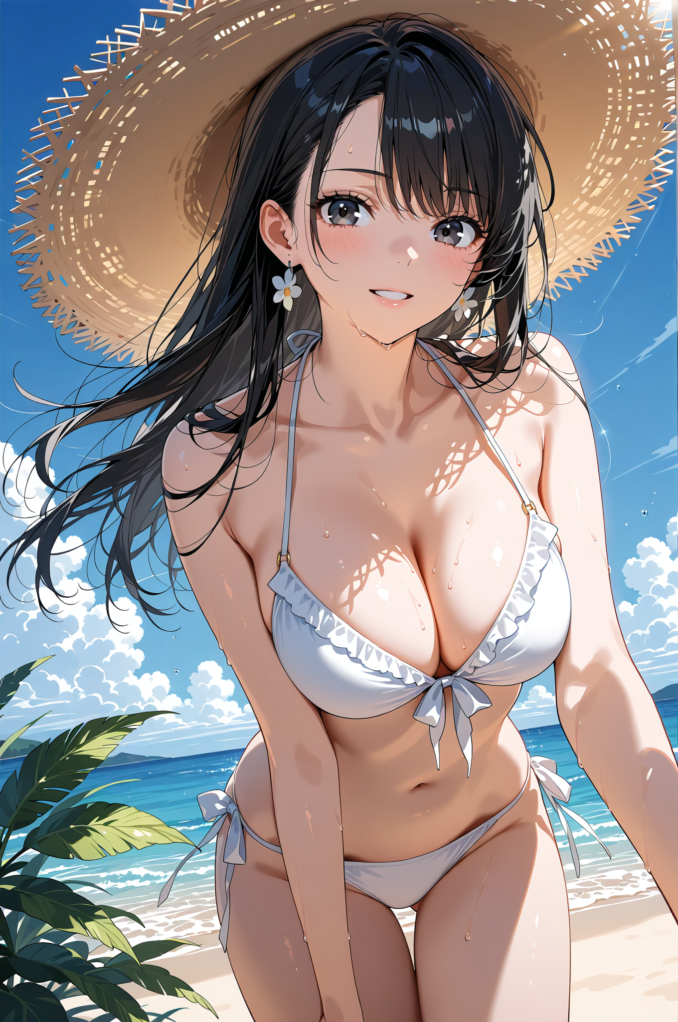 麦わら帽子と碧い海を背景にした夏の美少女ポートレート #美少女 #水着 #屋外