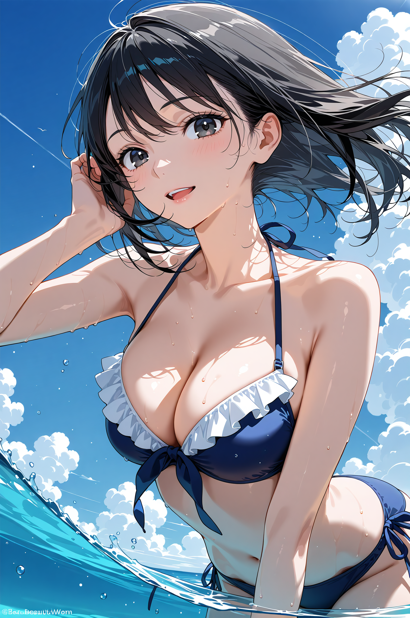 青空と笑顔のアニメ調ポートレート #アニメ #美少女 #笑顔
