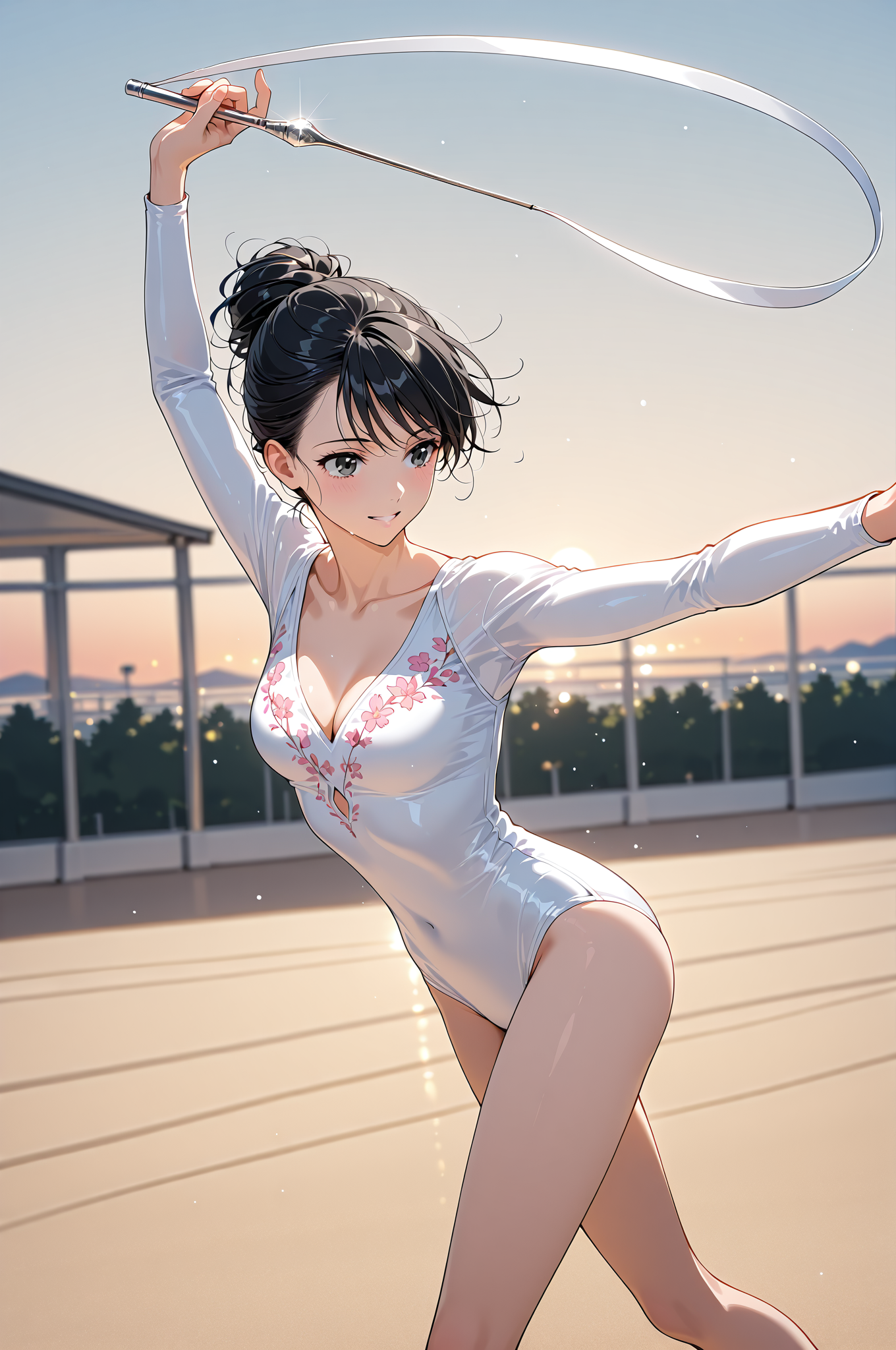 白いワンピースでリボン体操を楽しむ美少女 #美少女 #屋外 #スポーツ