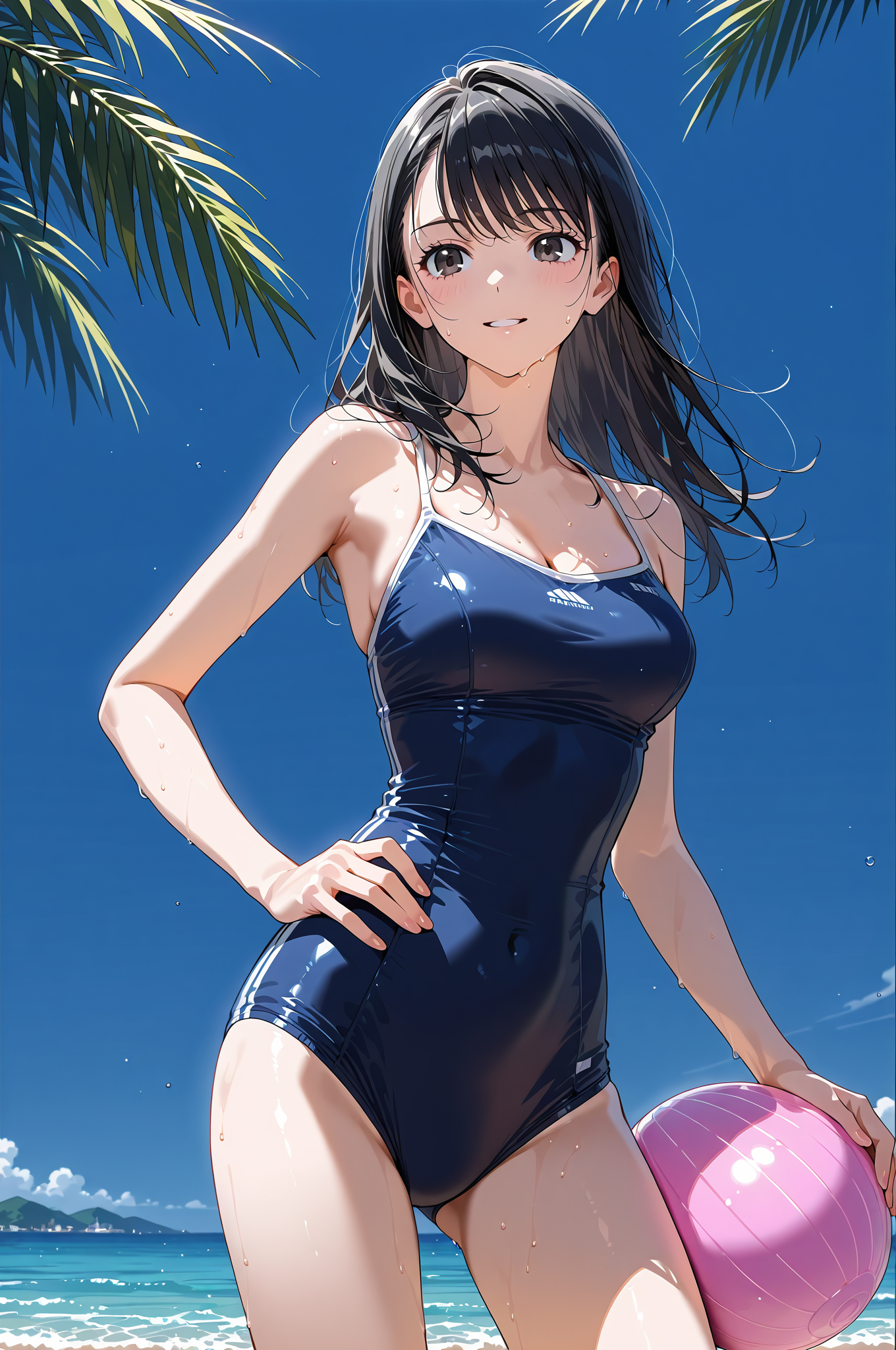 紺色水着でビーチポートレート #美少女 #屋外 #自然