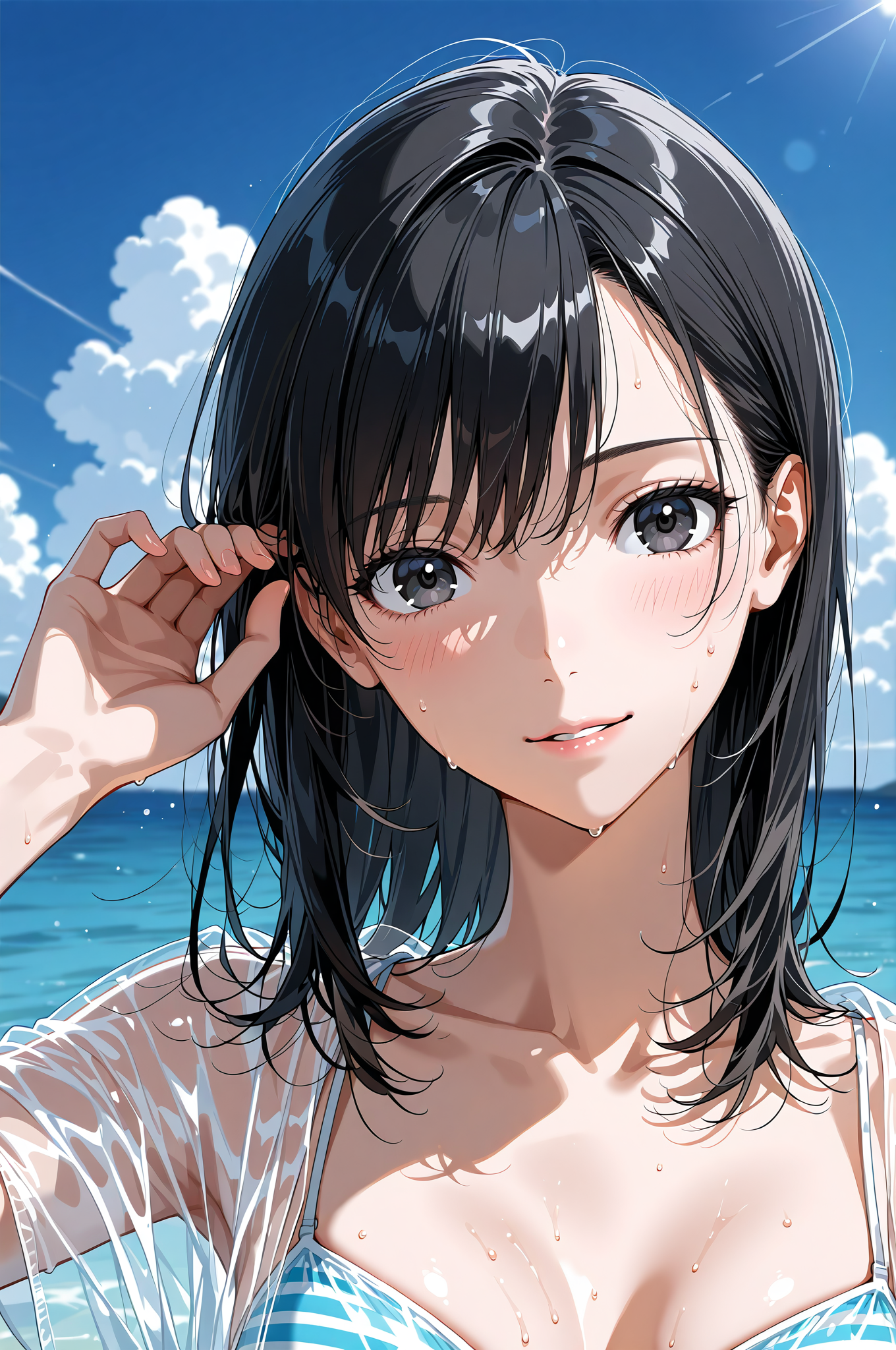 青空の下、黒髪の少女が見せる爽やかな笑顔 #アニメ #美少女 #空