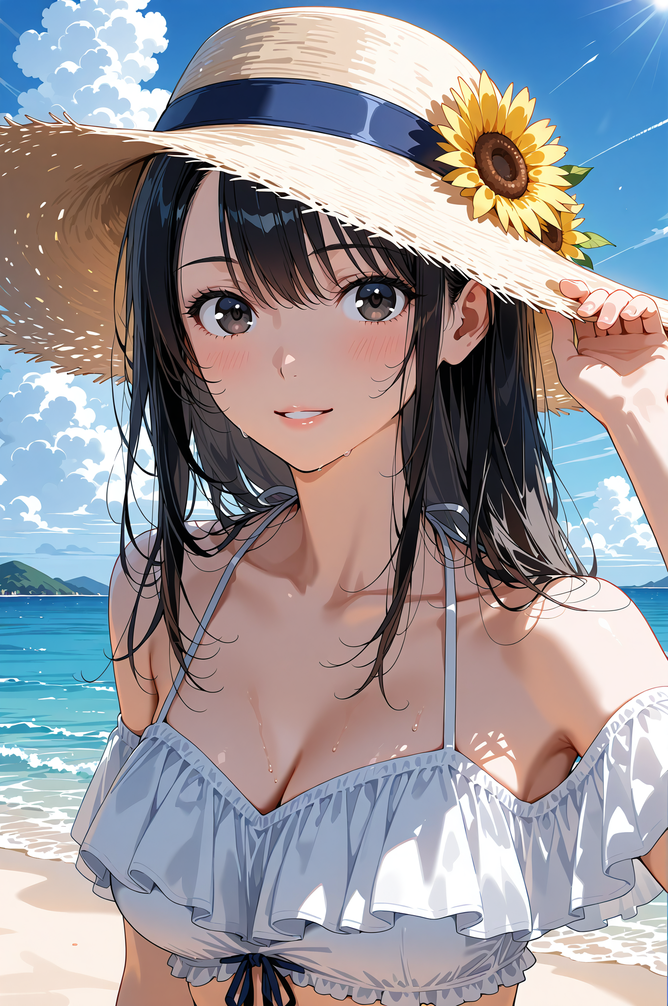 麦わら帽子とひまわりの夏の肖像 #美少女 #アニメ調 #帽子