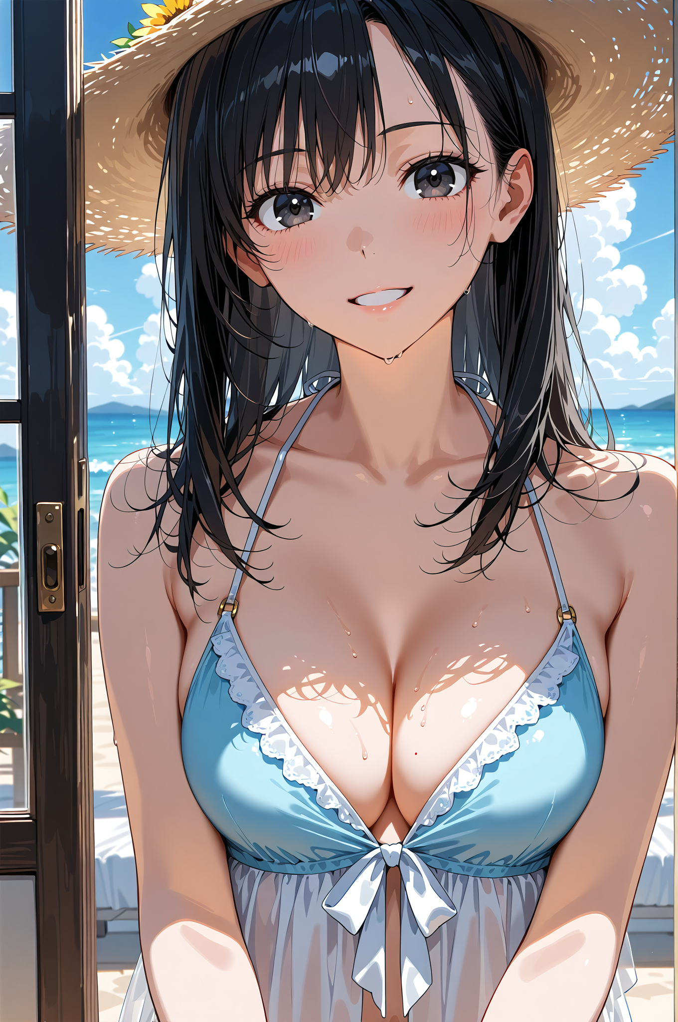 麦わら帽子とビーチの笑顔ポートレート #アニメ #美少女 #笑顔