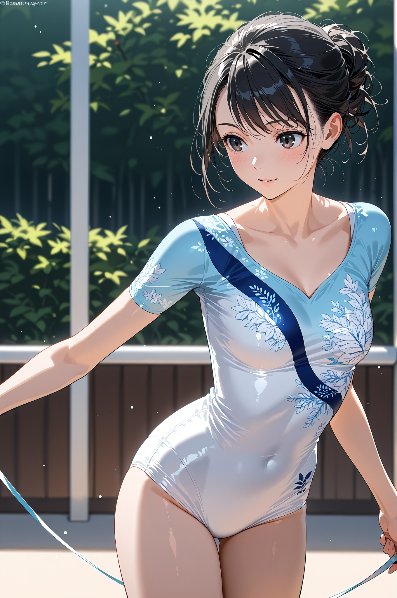 爽やかな夏の装い、緑背景のアニメ調ポートレート #美少女 #ファッション #衣装