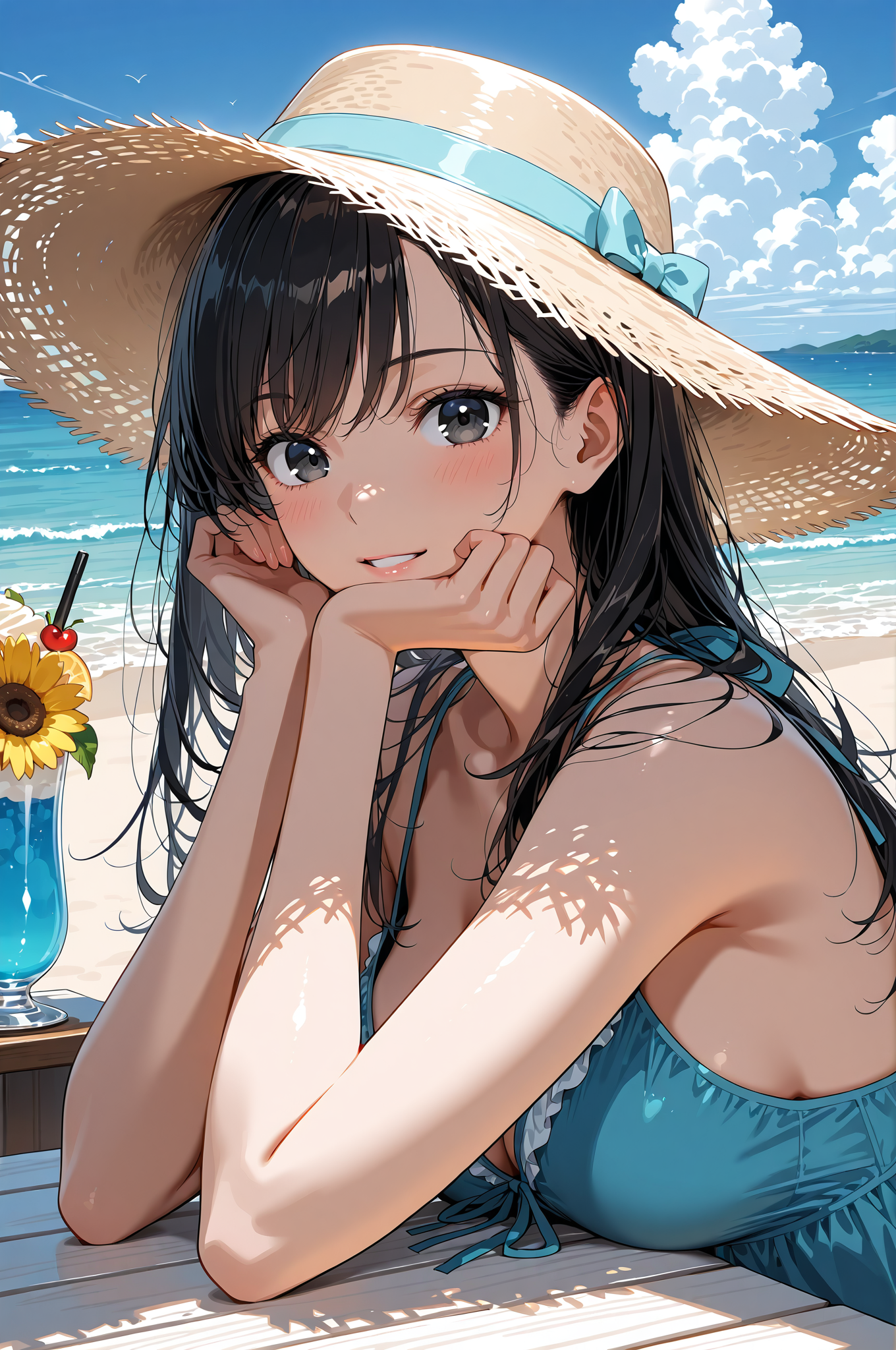 麦わら帽子の少女が見せる夏の笑顔 #美少女 #アニメ調 #麦わら帽子